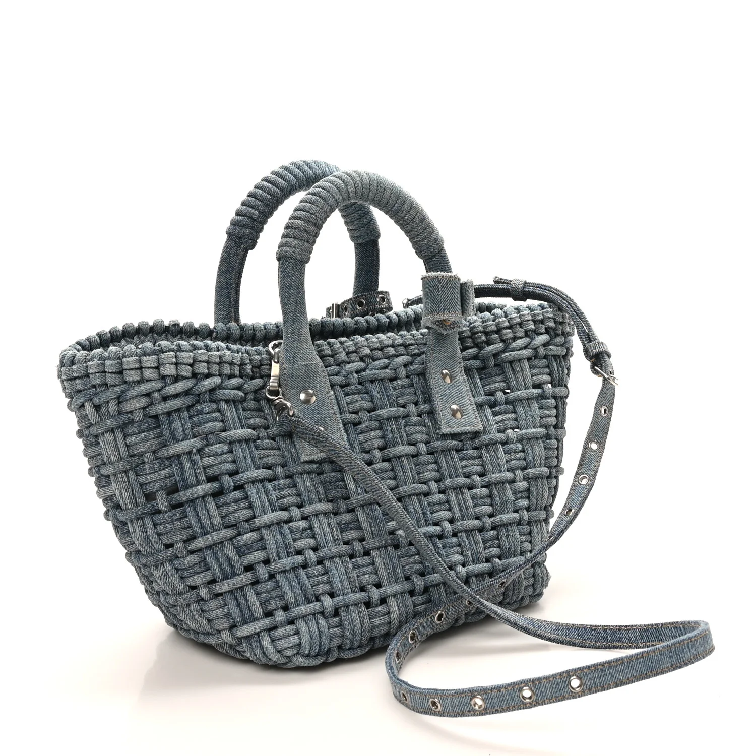 Washed Frayed Denim Braided XS Bistro Basket Blue - Image 2