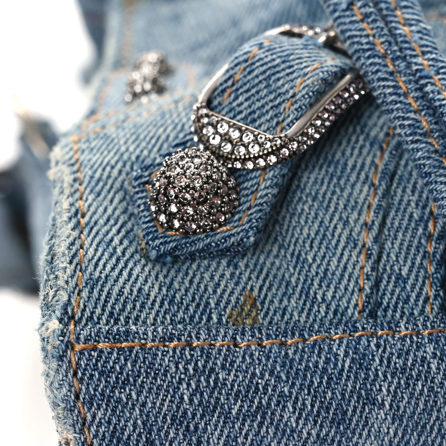 Washed Frayed Denim Crystal Neo Cagole Handbag XS Blue - Image 14