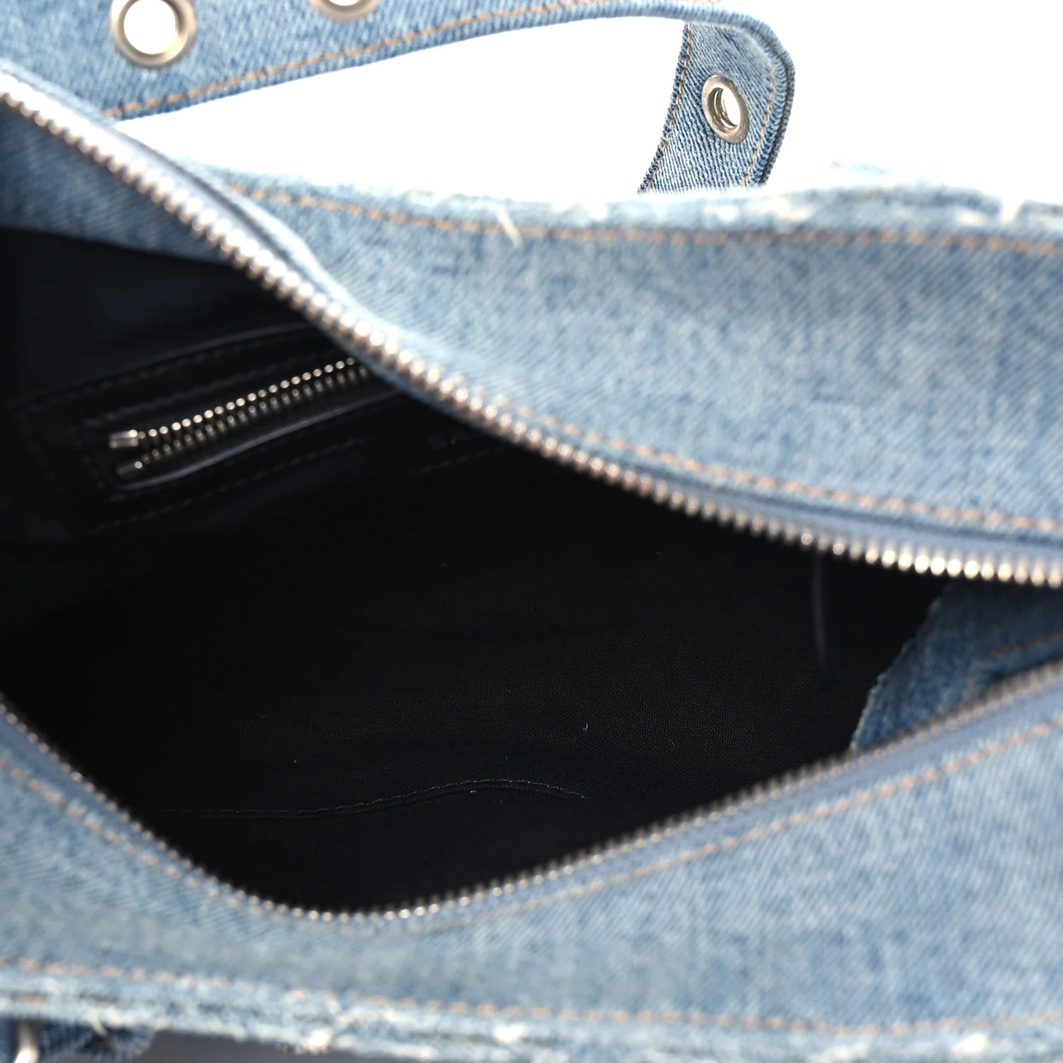 Washed Frayed Denim Crystal Neo Cagole Handbag XS Blue - Image 6