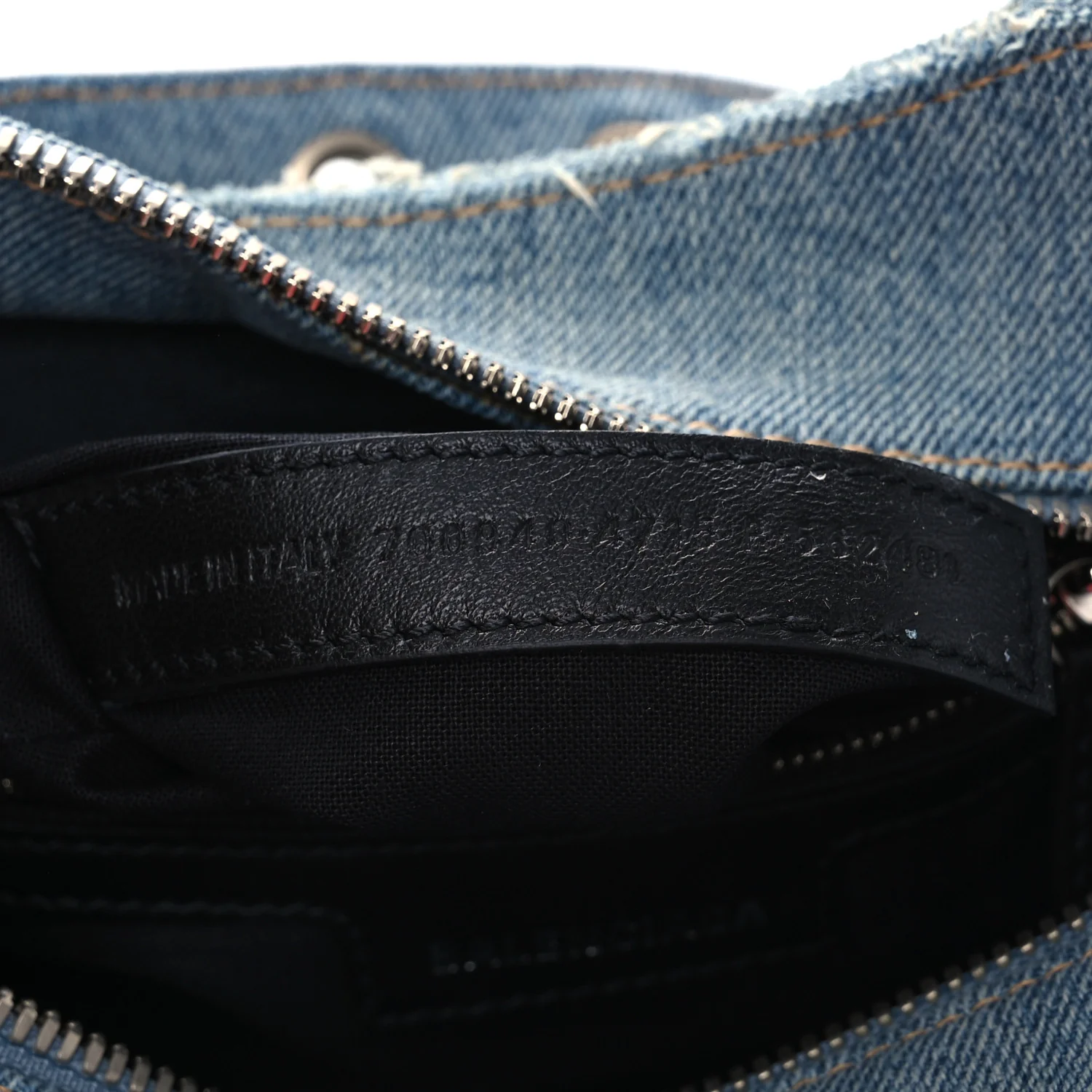 Washed Frayed Denim Crystal Neo Cagole Handbag XS Blue - Image 8