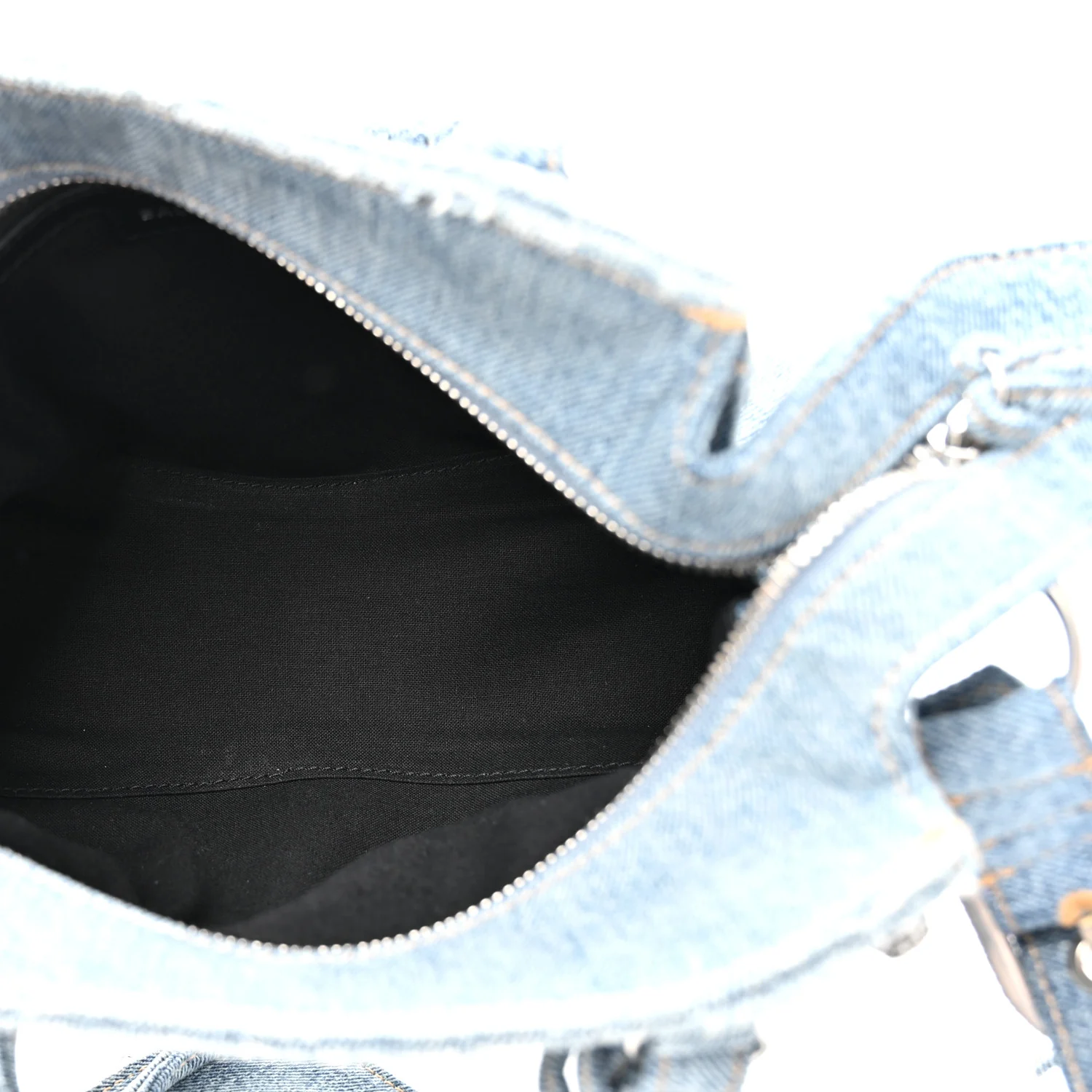 Washed Frayed Denim Crystal Neo Cagole Handbag XS Blue - Image 4