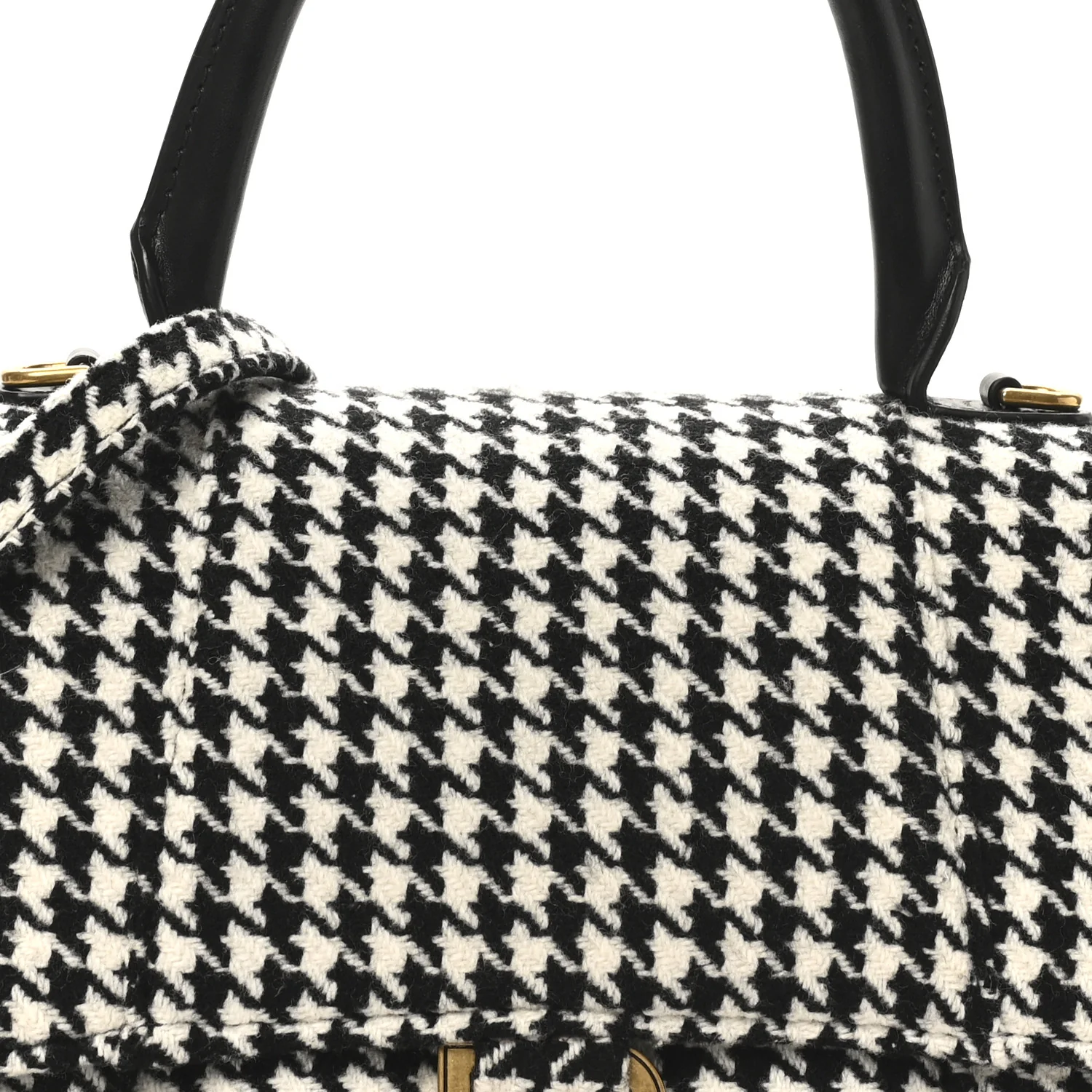 Wool Houndstooth Small Hourglass Top Handle Bag Black White - Image 7