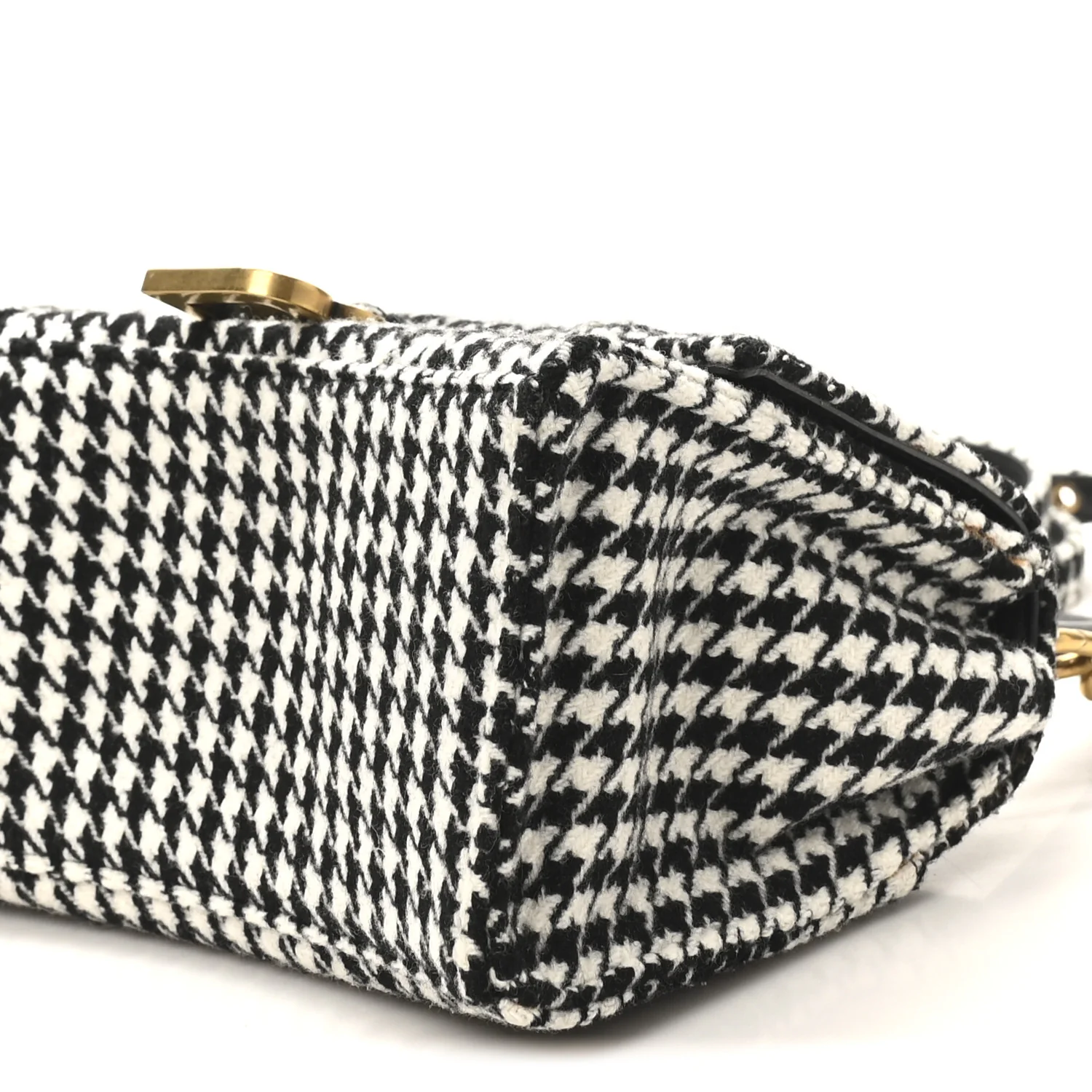 Wool Houndstooth Small Hourglass Top Handle Bag Black White - Image 9
