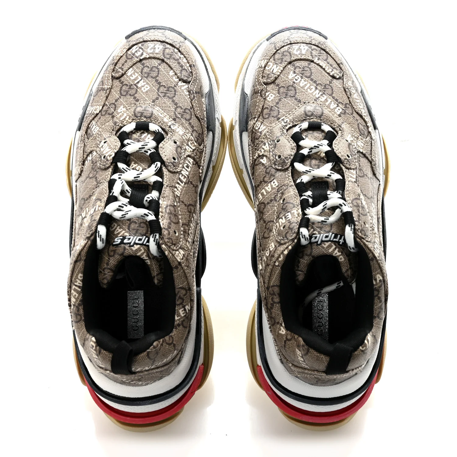 X GUCCI GG Supreme Monogram Allover Logo Mens Triple S Sneakers 42 Beige Ebony Mystic White - Image 2