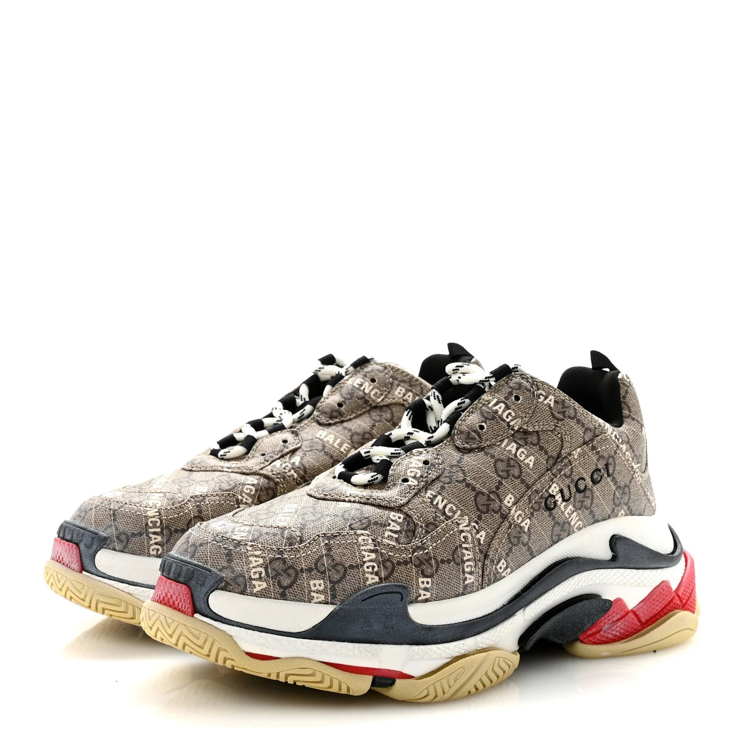 X GUCCI GG Supreme Monogram Allover Logo Mens Triple S Sneakers 42 Beige Ebony Mystic White - Image 4