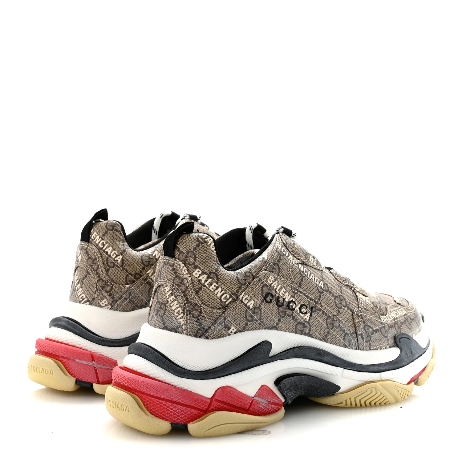 X GUCCI GG Supreme Monogram Allover Logo Mens Triple S Sneakers 42 Beige Ebony Mystic White - Image 5