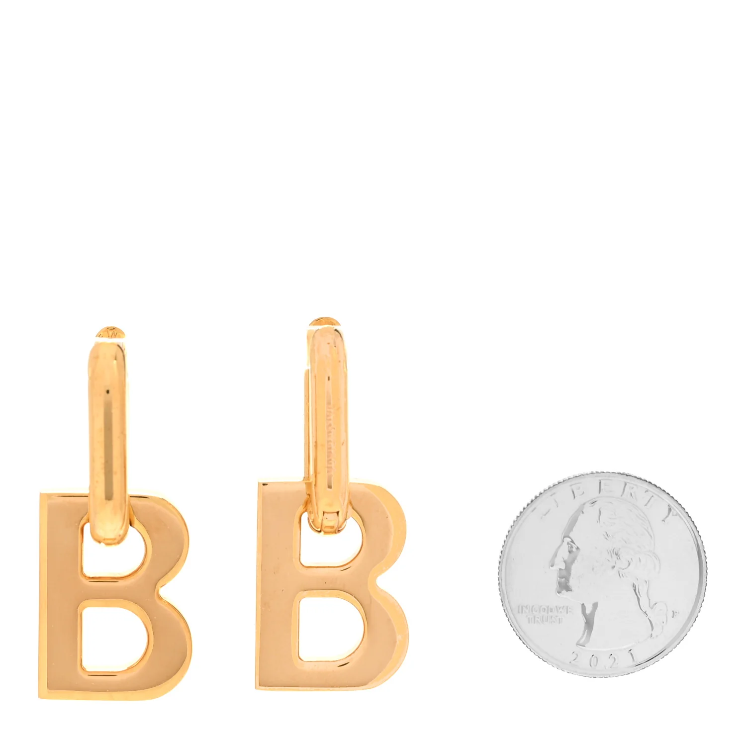 XS B Chain Drop Earrings Gold - Image 2