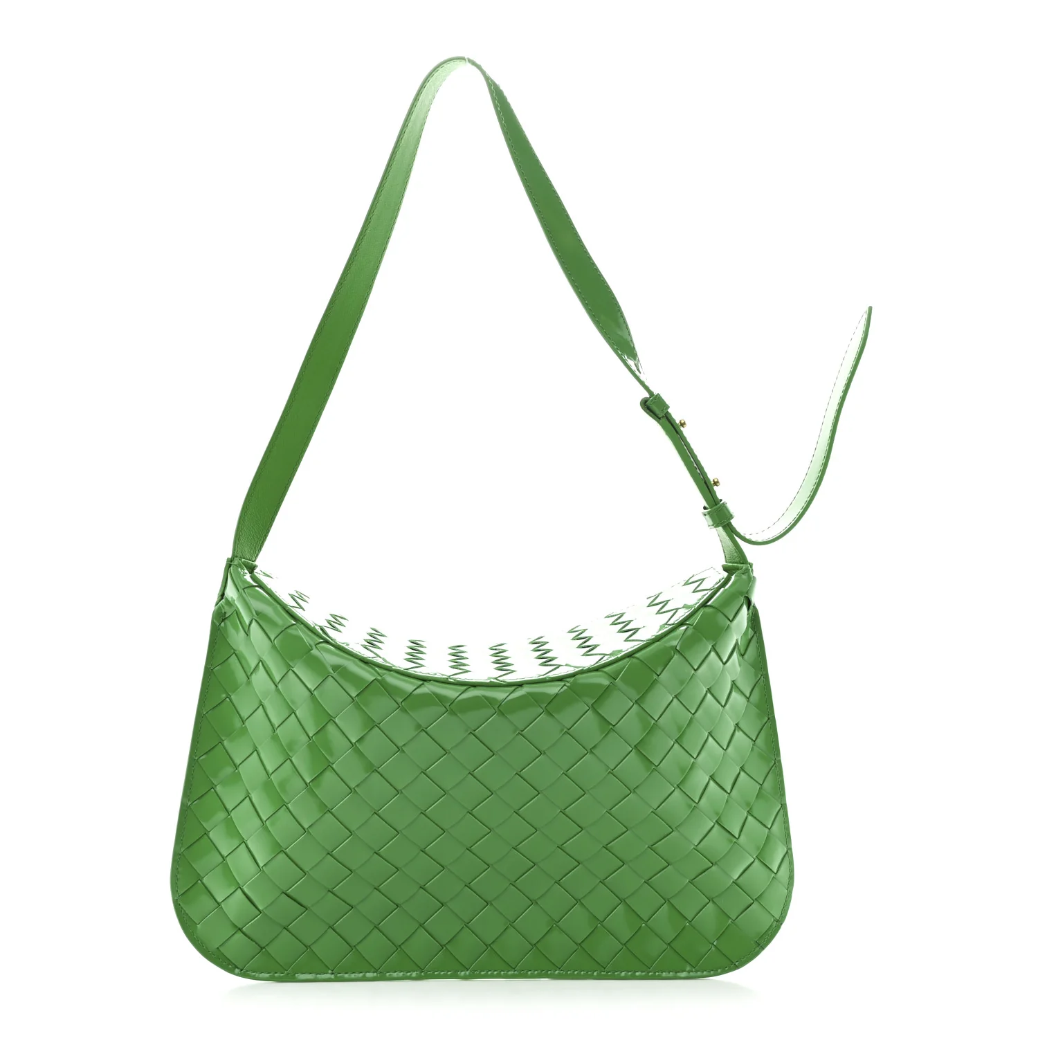 Brushed Calfskin Intrecciato Cradle Fold Over Shoulder Bag Parakeet