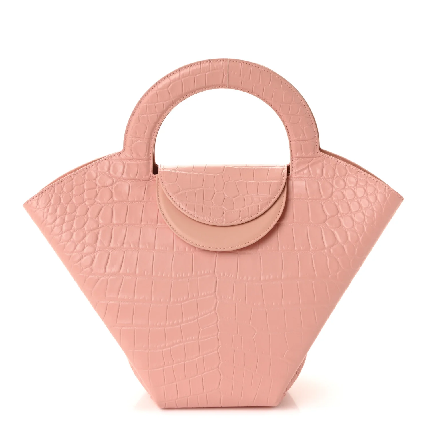 Calfskin Crocodile Embossed Doll Top Handle Bag Peachy
