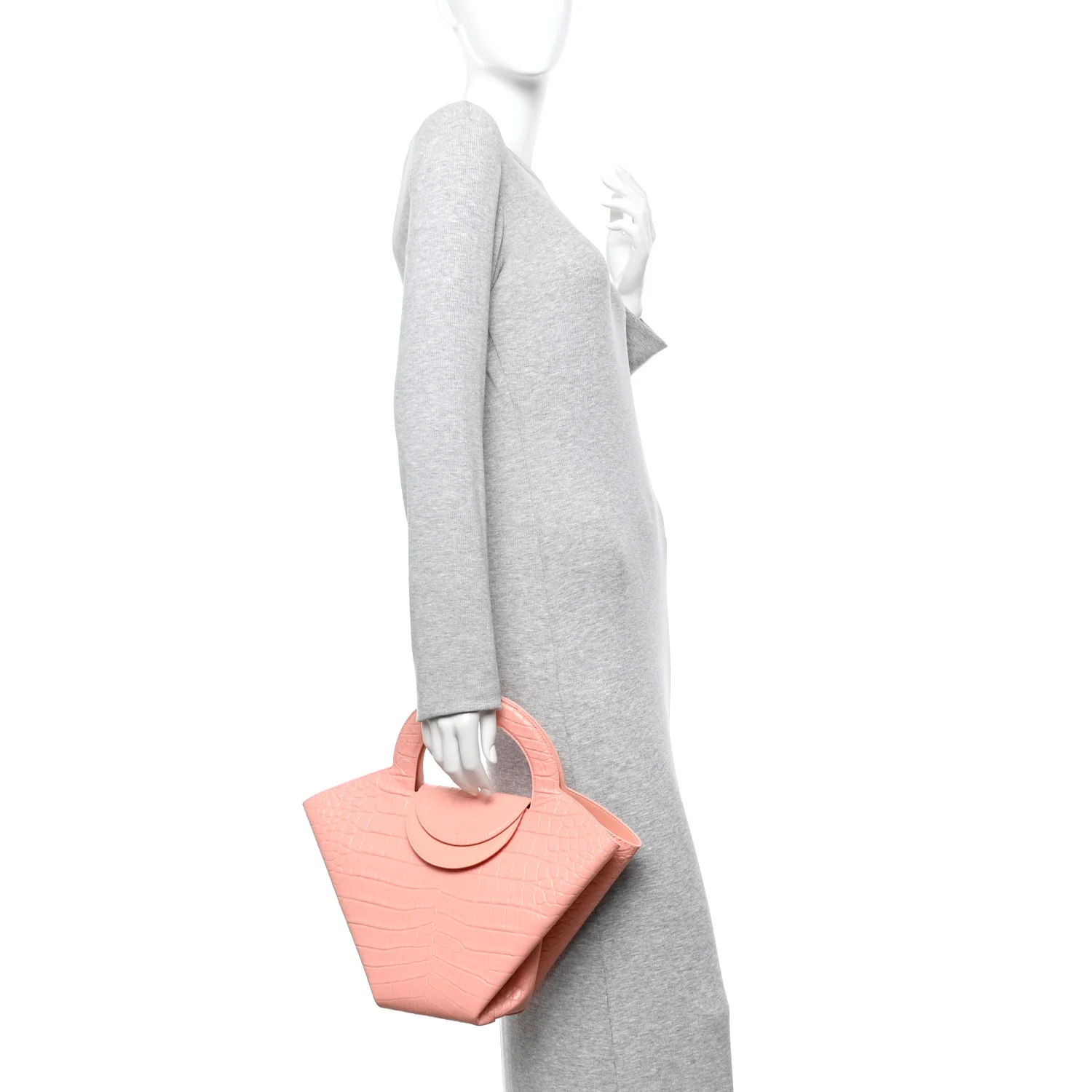 Calfskin Crocodile Embossed Doll Top Handle Bag Peachy - Image 2
