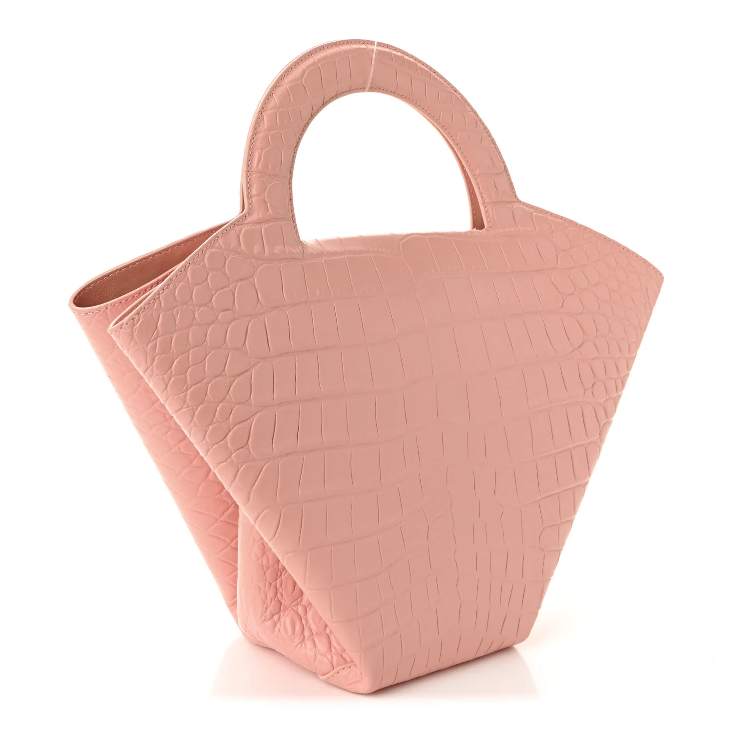 Calfskin Crocodile Embossed Doll Top Handle Bag Peachy - Image 4