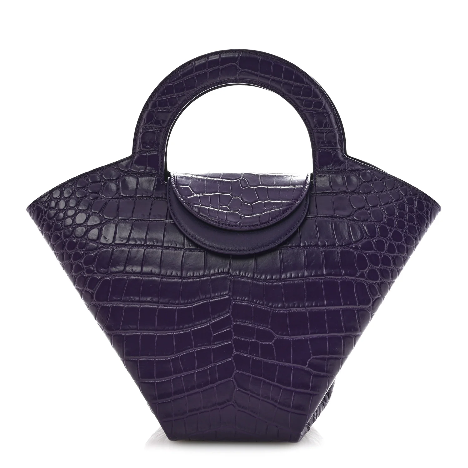 Calfskin Crocodile Embossed Doll Top Handle Bag Purple