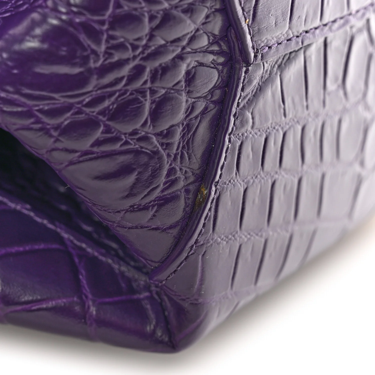 Calfskin Crocodile Embossed Doll Top Handle Bag Purple - Image 11