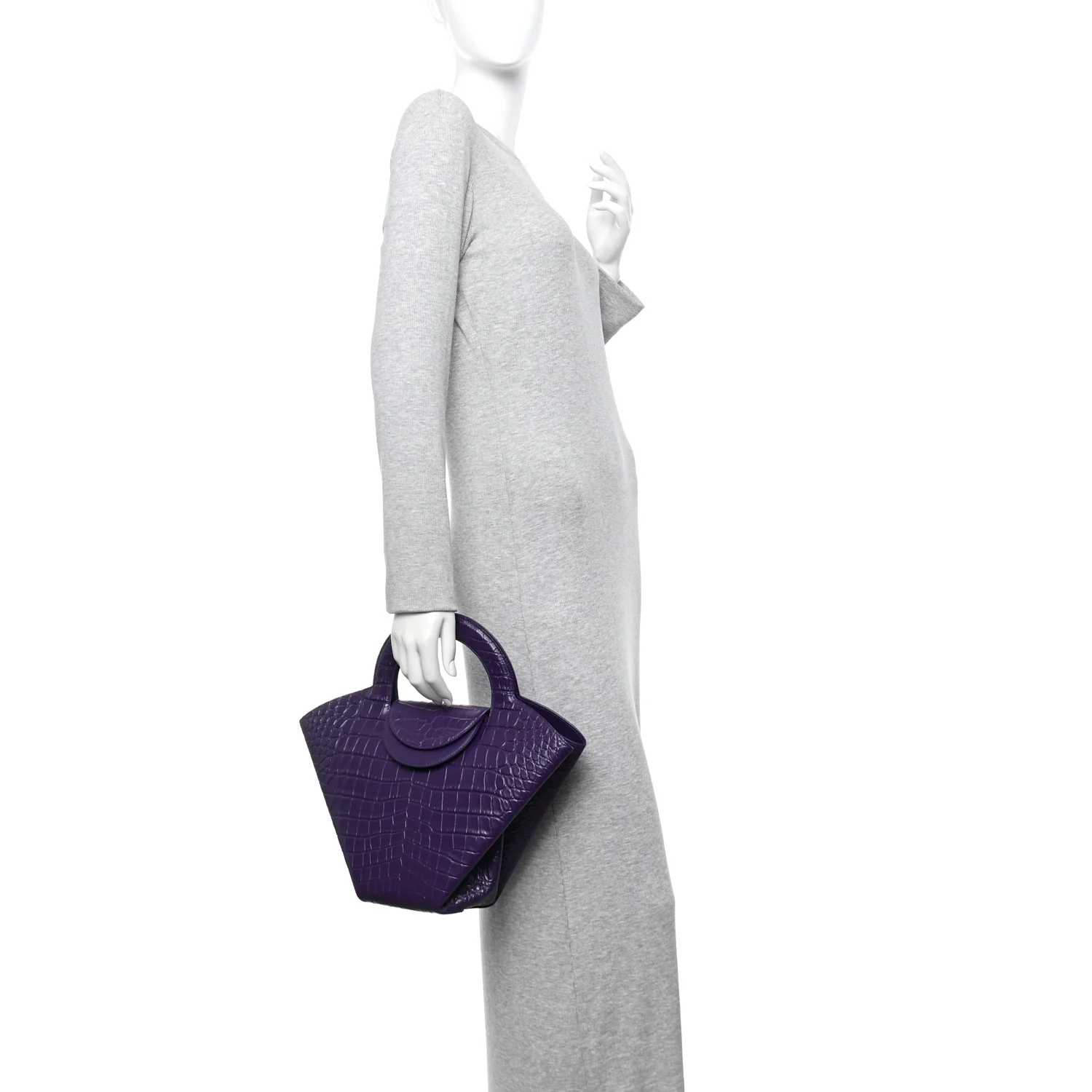 Calfskin Crocodile Embossed Doll Top Handle Bag Purple - Image 2