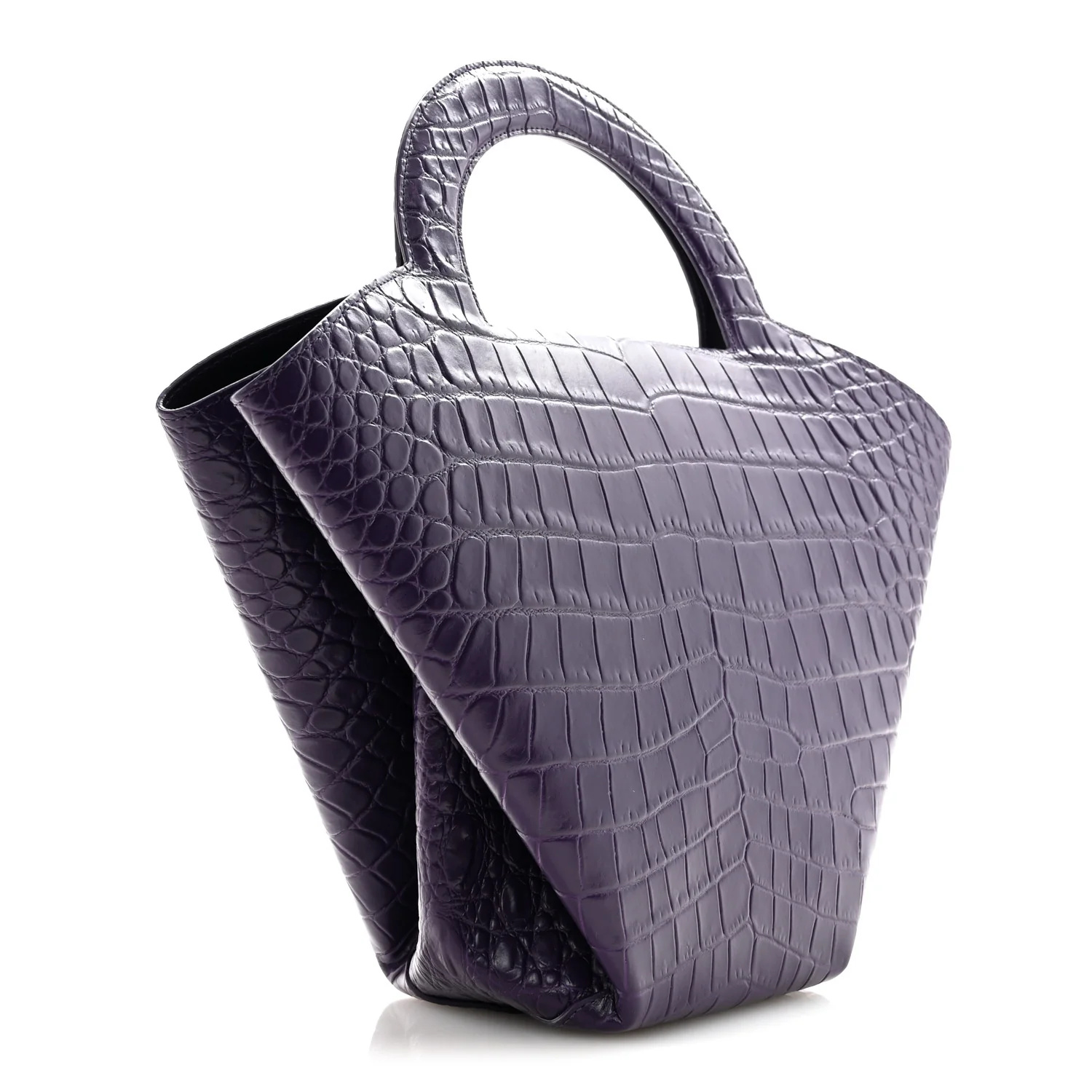 Calfskin Crocodile Embossed Doll Top Handle Bag Purple - Image 4