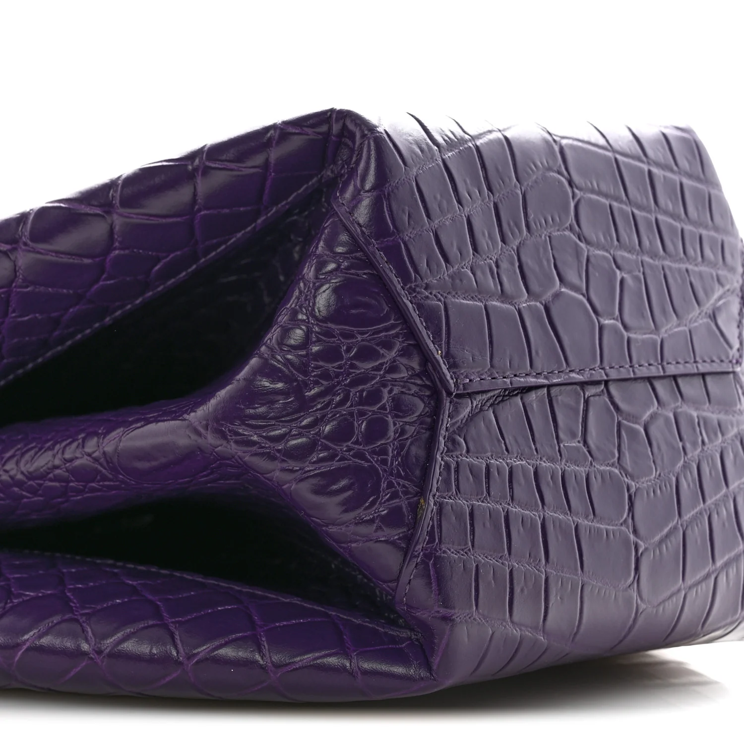 Calfskin Crocodile Embossed Doll Top Handle Bag Purple - Image 9