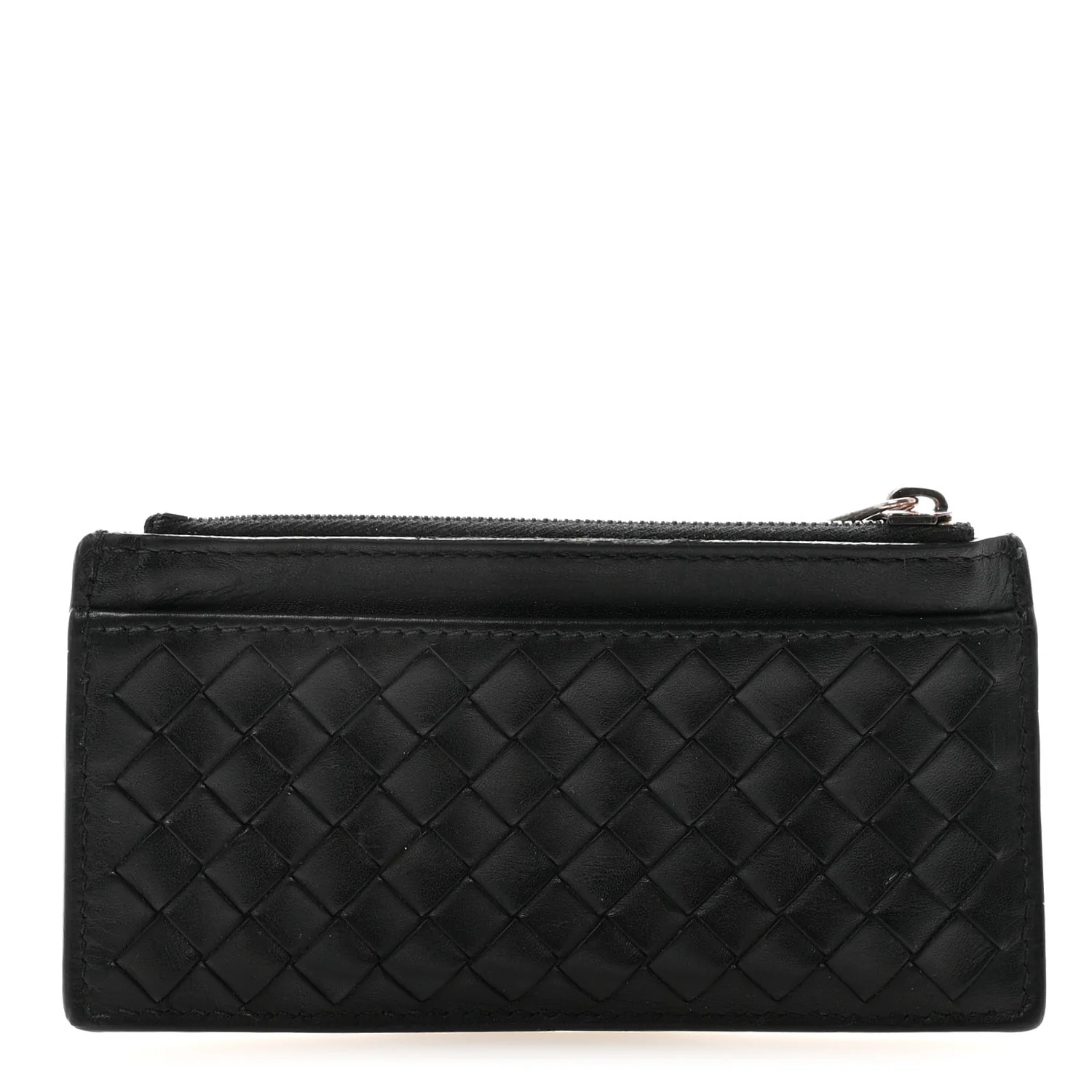 Calfskin Intrecciato Zip Card Holder Black