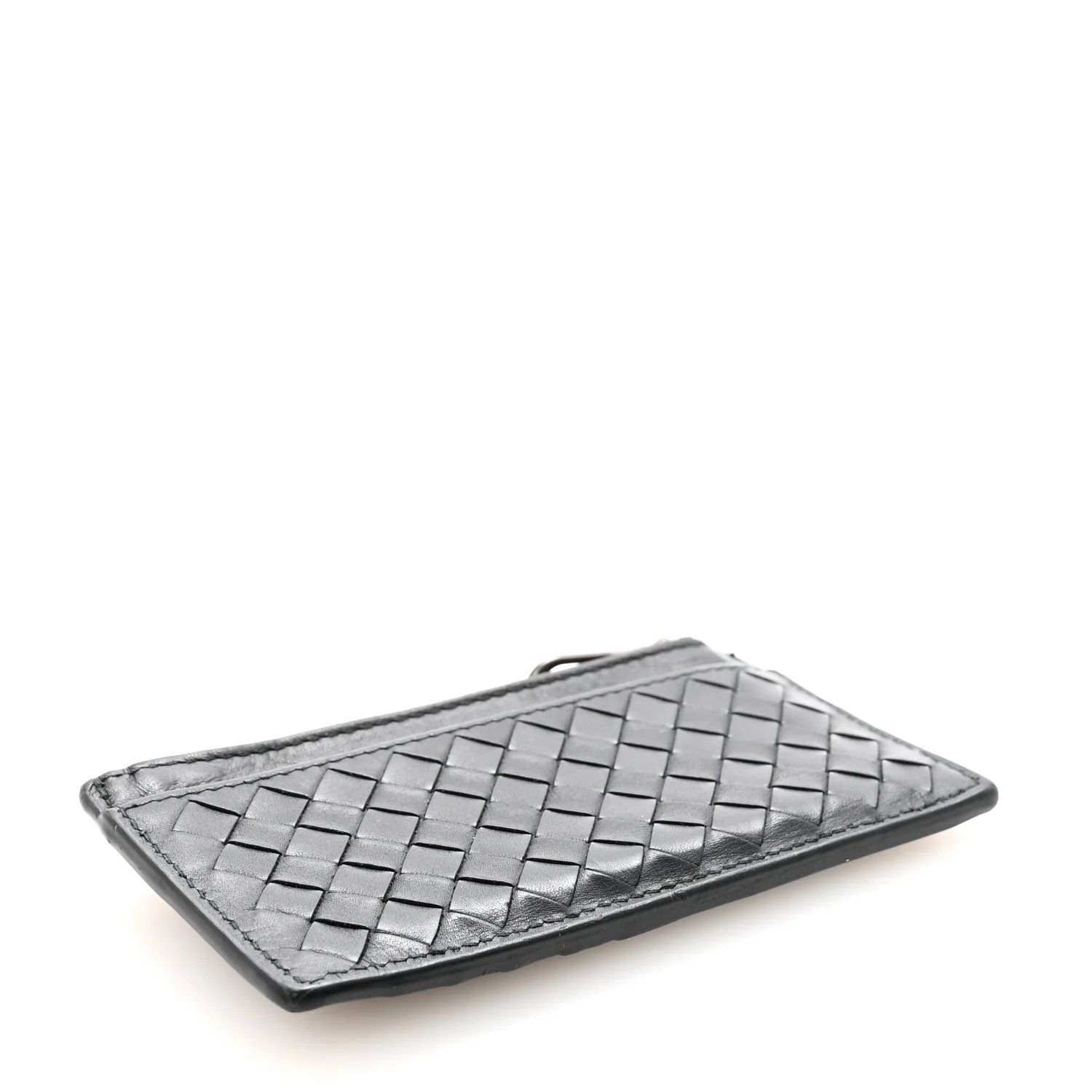 Calfskin Intrecciato Zip Card Holder Black - Image 4