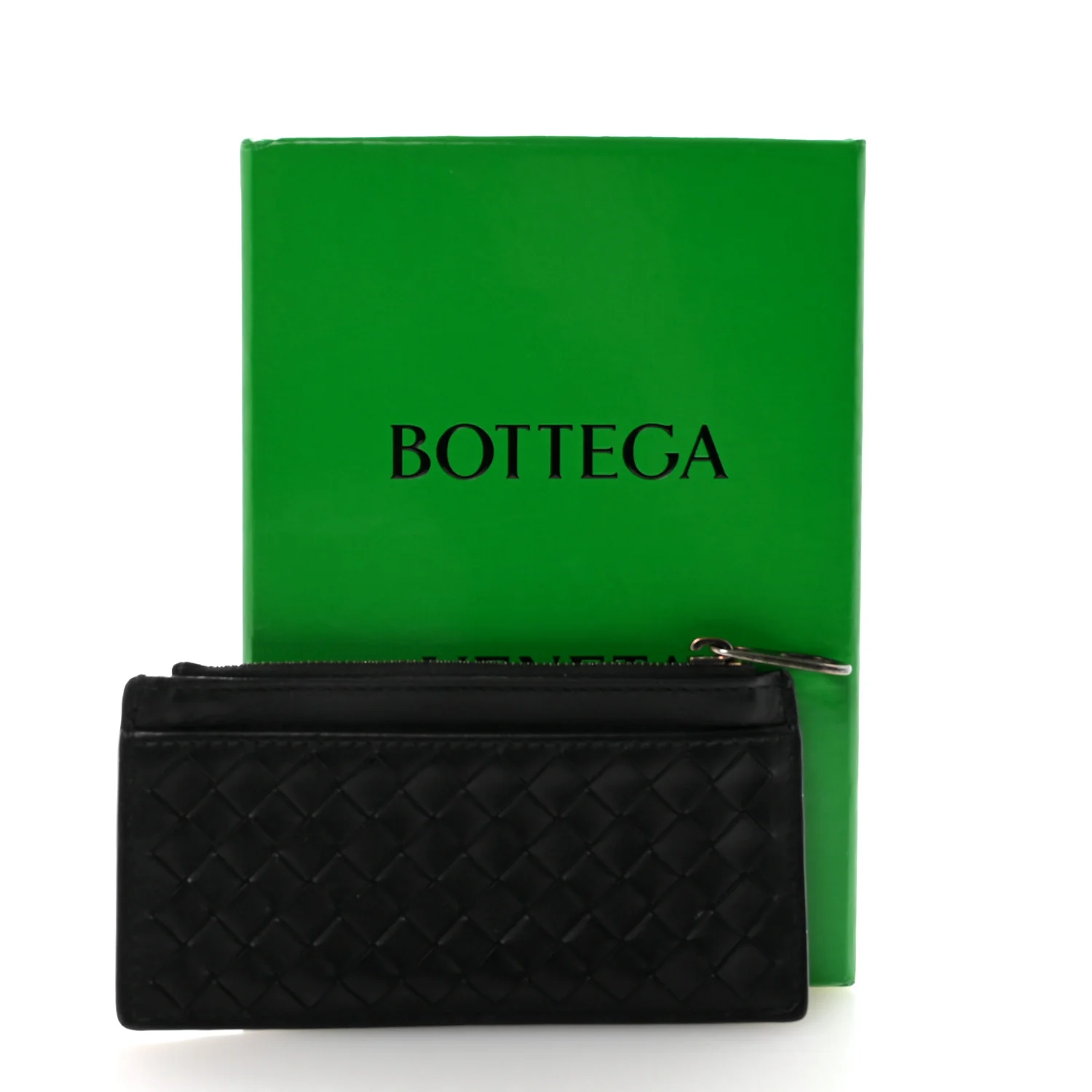 Calfskin Intrecciato Zip Card Holder Black - Image 7