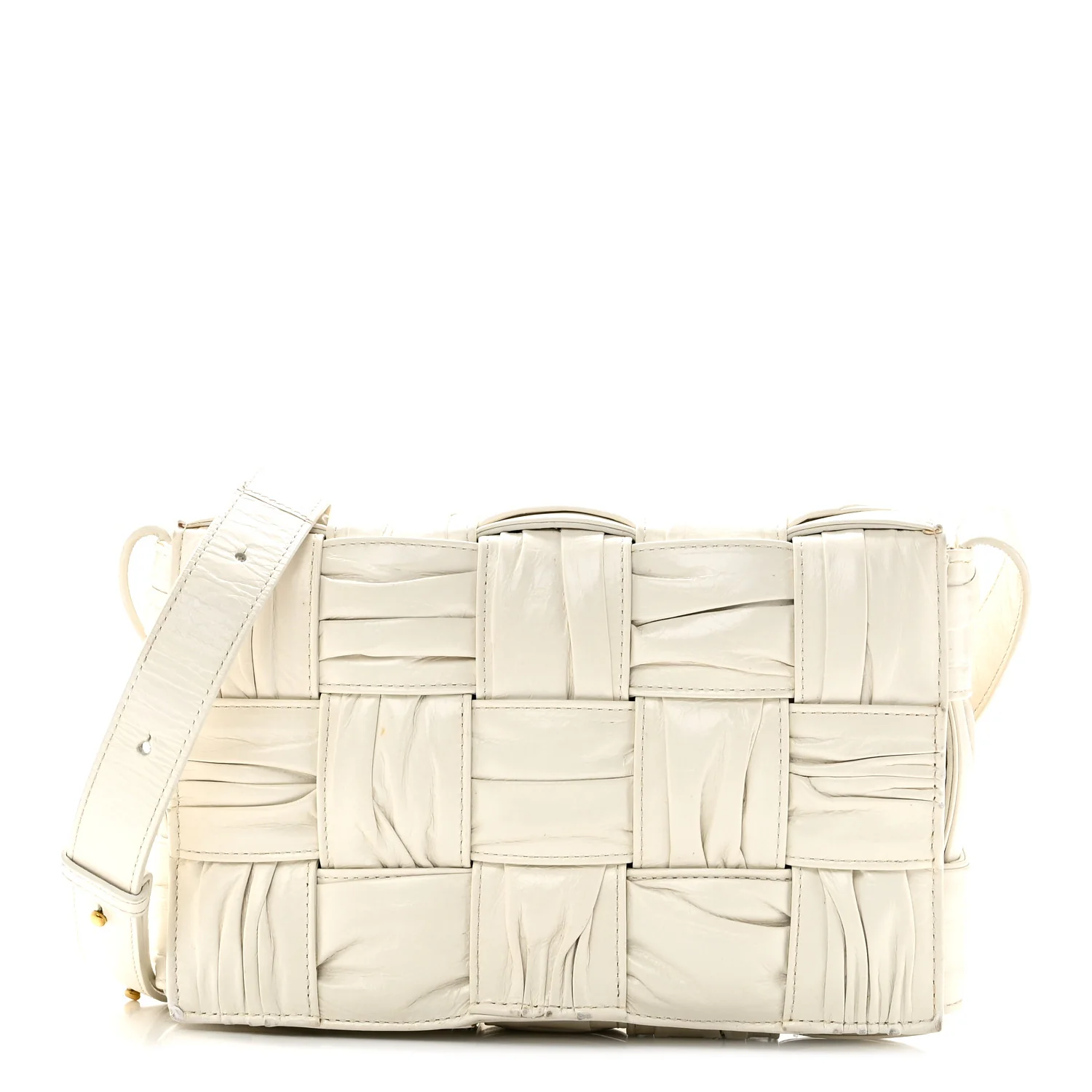 Calfskin Intreccio Plisse Cassette Crossbody Bag White
