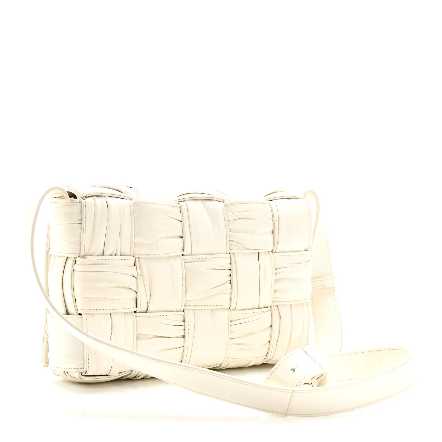 Calfskin Intreccio Plisse Cassette Crossbody Bag White - Image 3