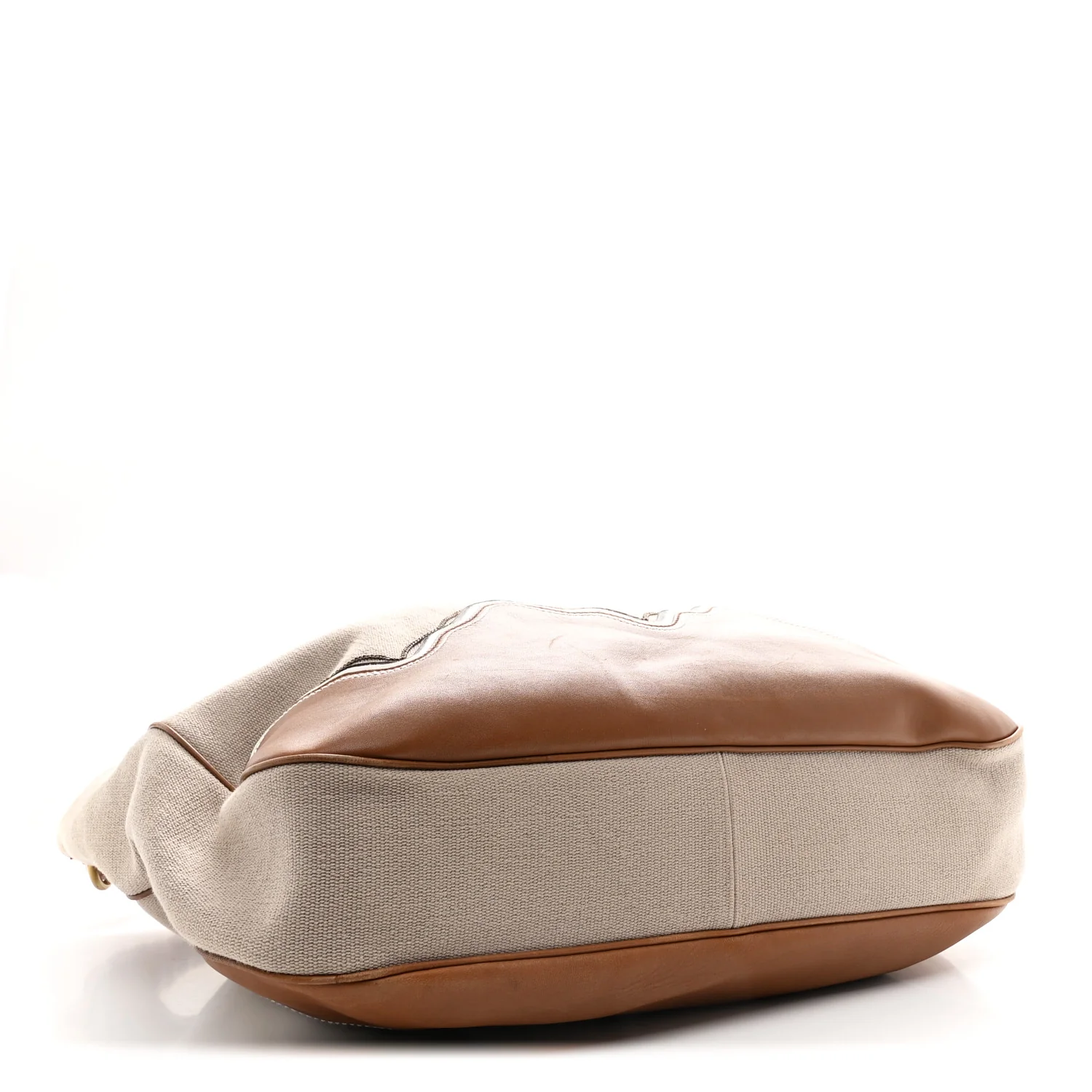 Canvas Calfskin Trimmed Tote Beige Brown - Image 4