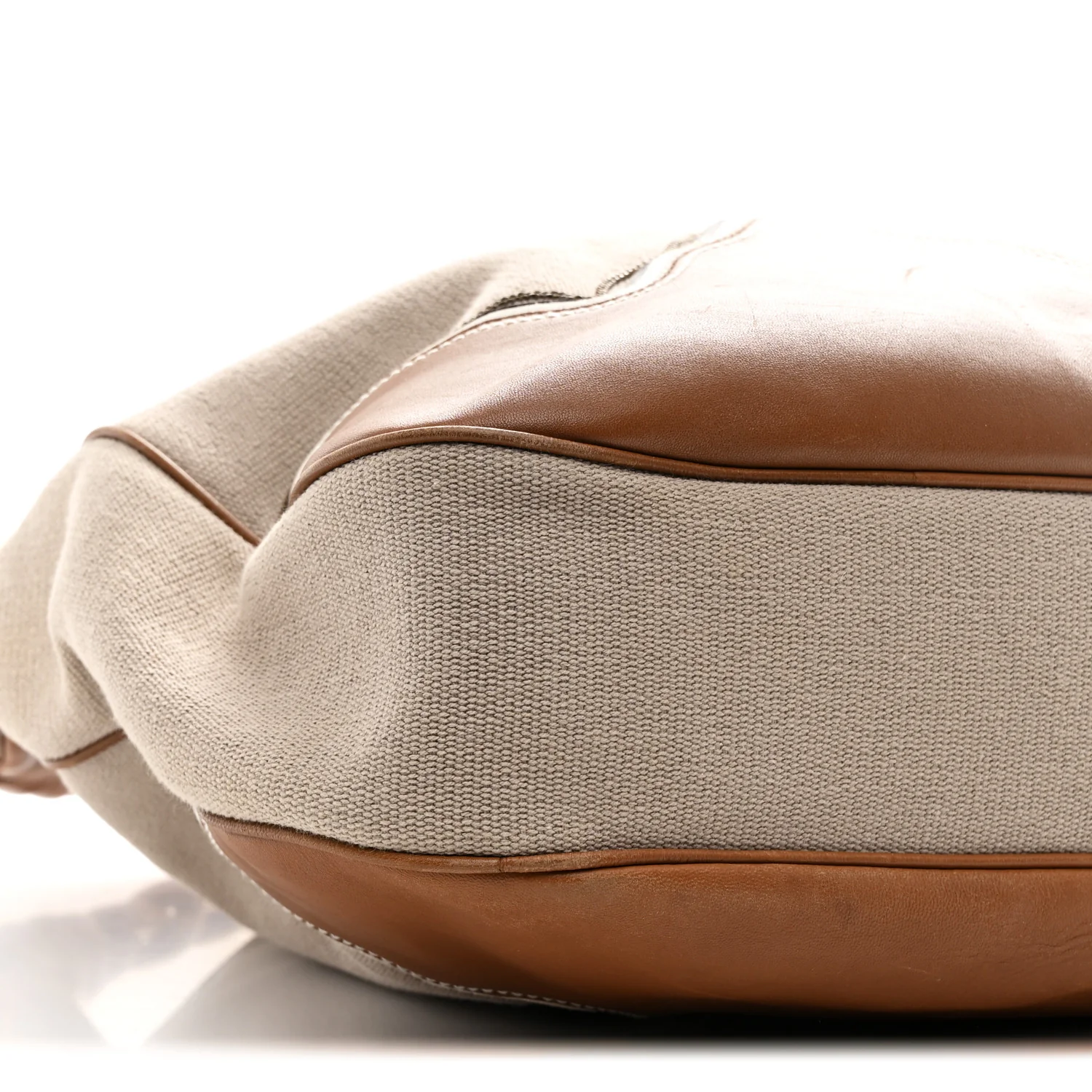 Canvas Calfskin Trimmed Tote Beige Brown - Image 9