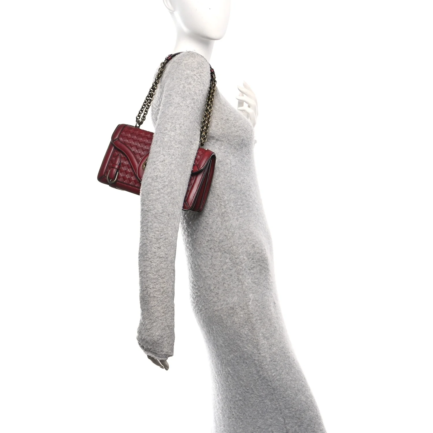French Calfskin Intrecciato City Knot Bag Burgundy - Image 2