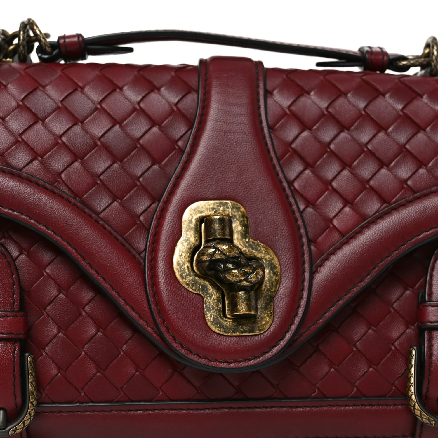 French Calfskin Intrecciato City Knot Bag Burgundy - Image 7