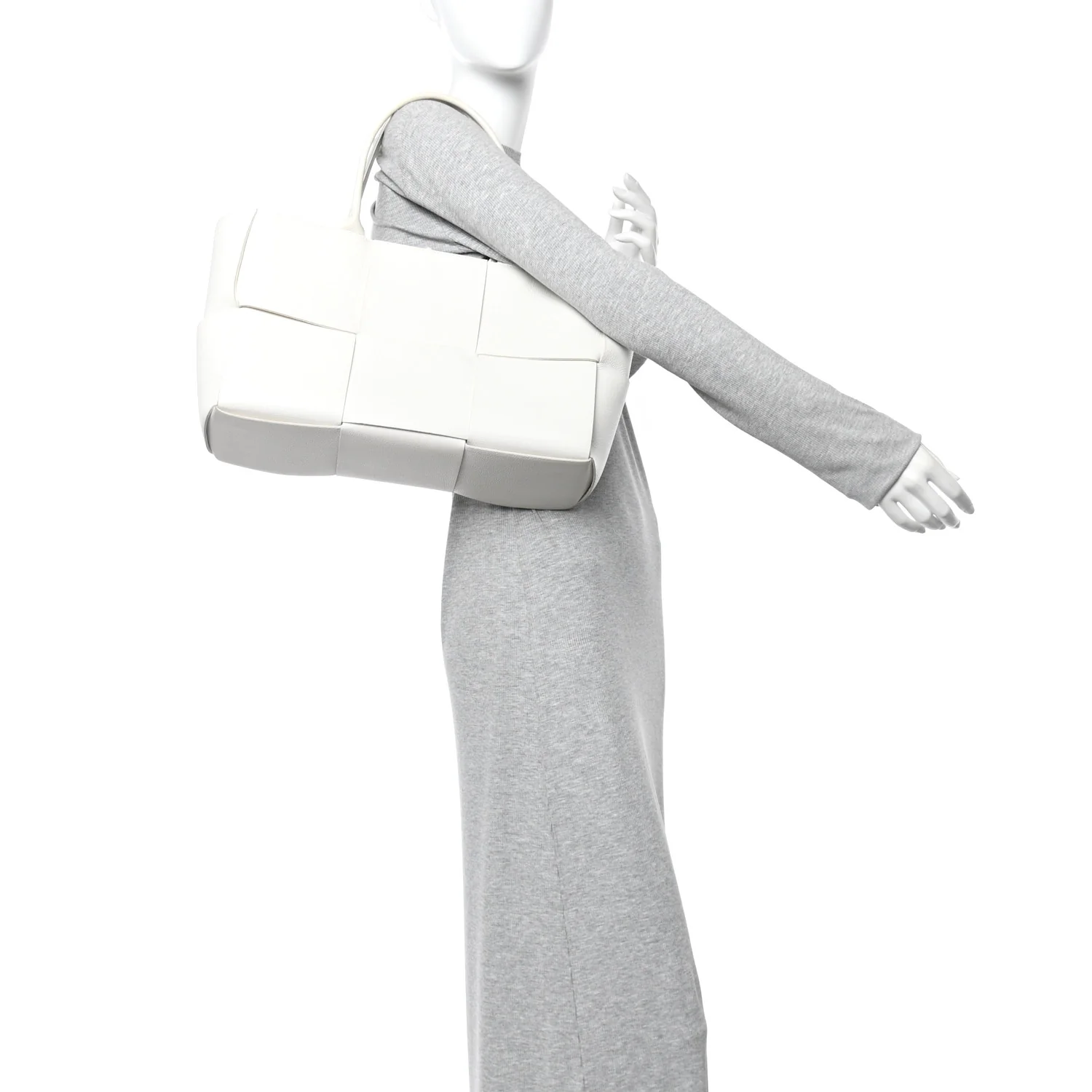 Grained Calfskin Maxi Intrecciato Medium Arco Tote White - Image 2