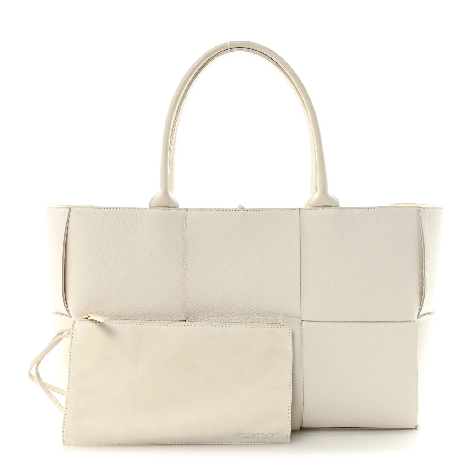 Grained Calfskin Maxi Intrecciato Medium Arco Tote White - Image 3