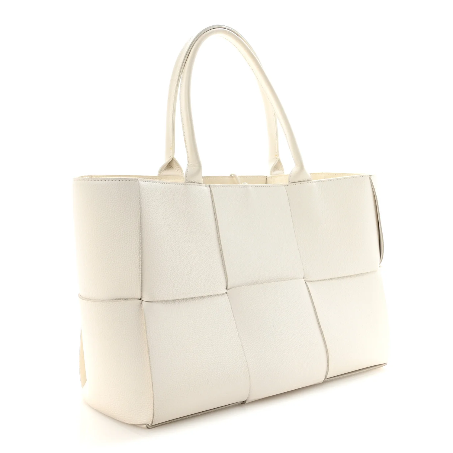 Grained Calfskin Maxi Intrecciato Medium Arco Tote White - Image 4