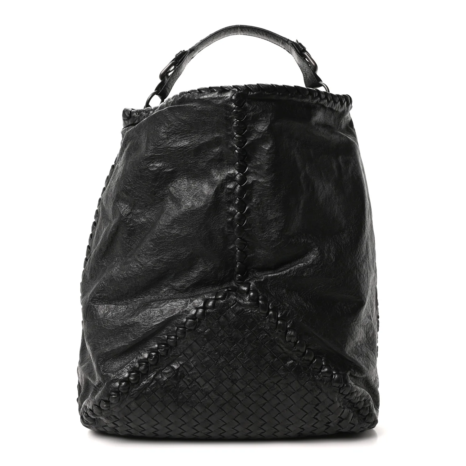 Grained Lambskin Intrecciato Large Shoulder Bag Black