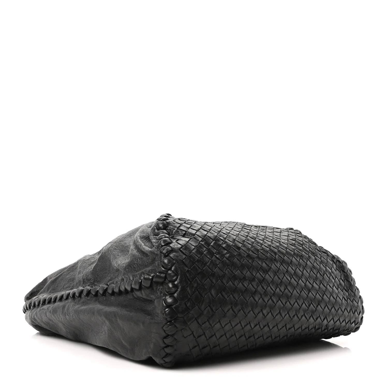 Grained Lambskin Intrecciato Large Shoulder Bag Black - Image 4