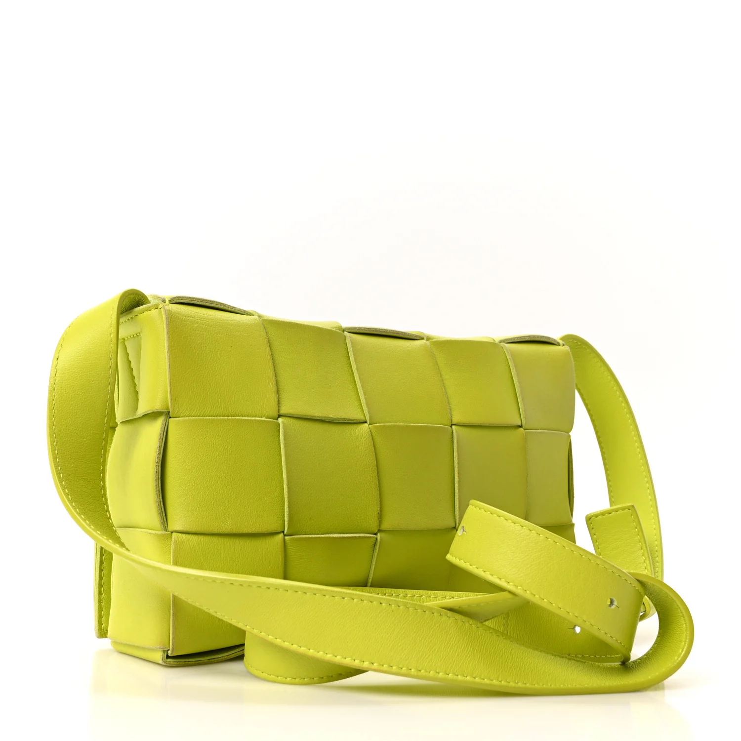 Lambskin Maxi Intrecciato Cassette Crossbody Bag Acid Kiwi - Image 3