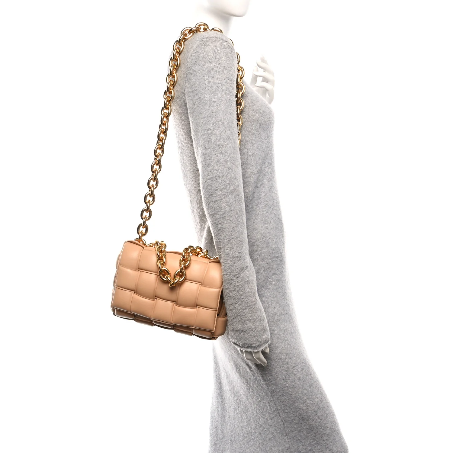 Lambskin Maxi Intreccio Padded Chain Cassette Crossbody Bag Almond - Image 2