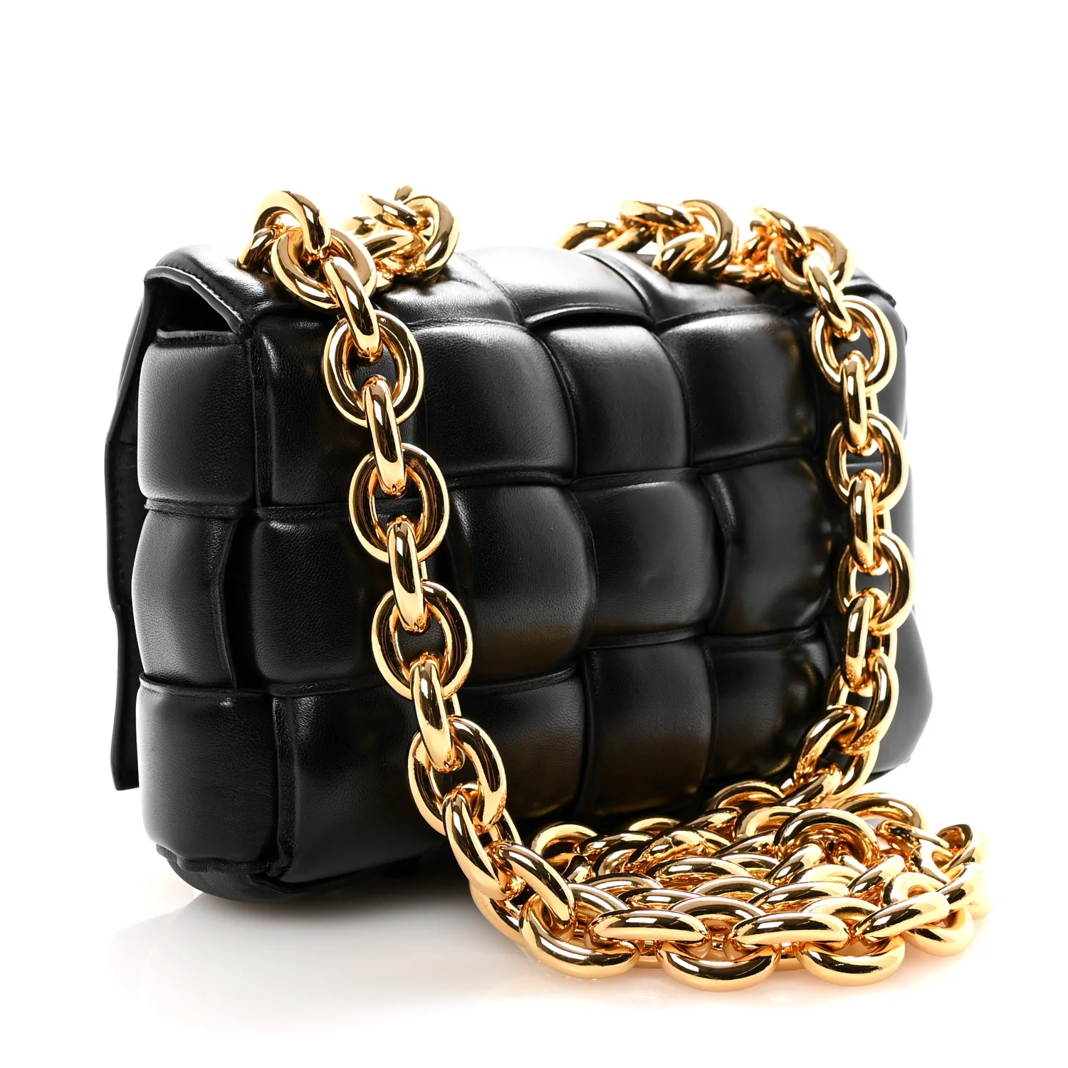 Lambskin Maxi Intreccio Padded Chain Cassette Crossbody Bag Black - Image 3