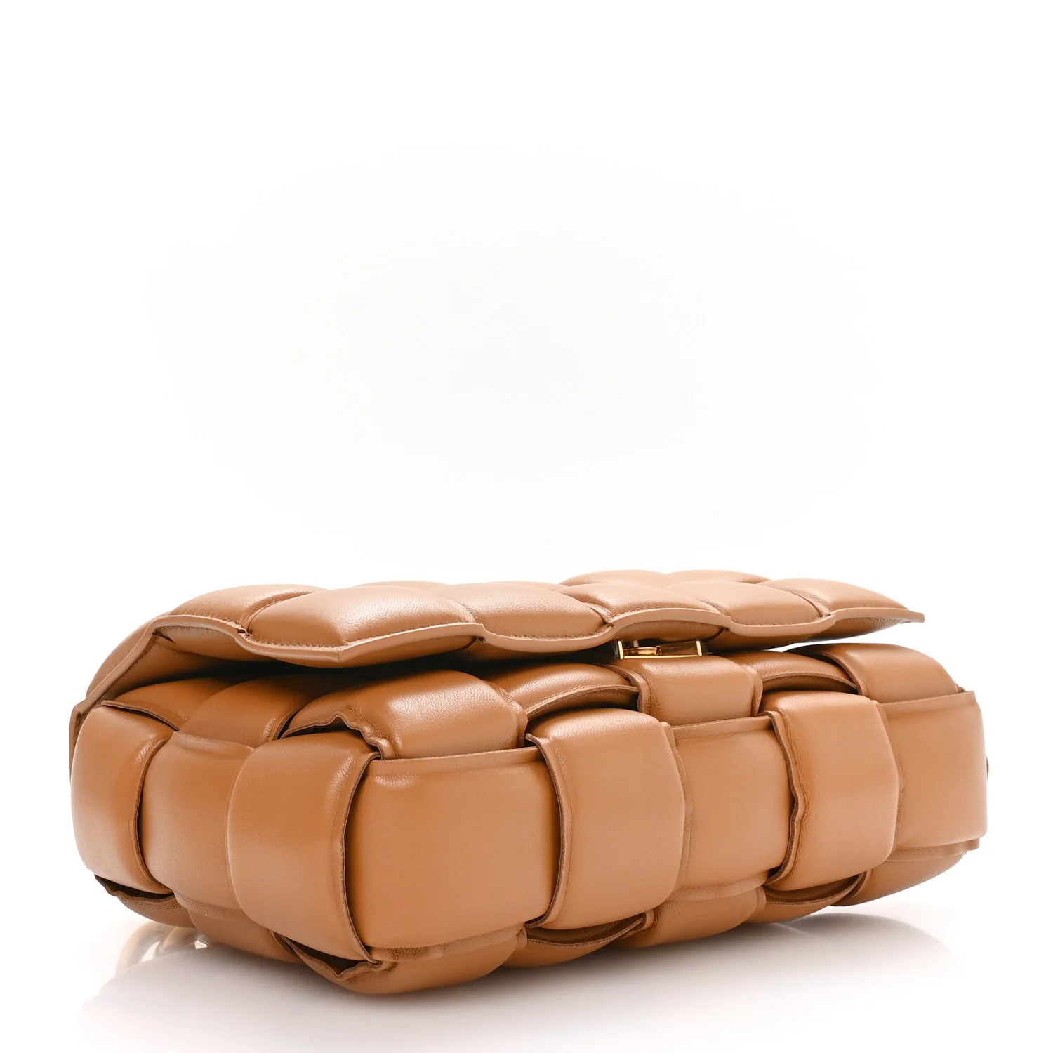 Lambskin Maxi Intreccio Padded Chain Cassette Crossbody Bag Caramel - Image 4