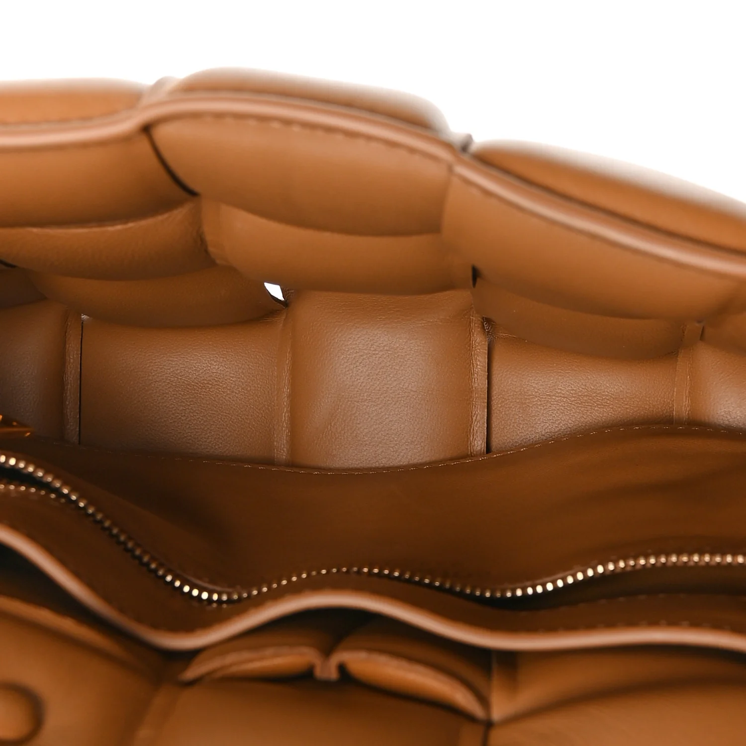 Lambskin Maxi Intreccio Padded Chain Cassette Crossbody Bag Caramel - Image 5