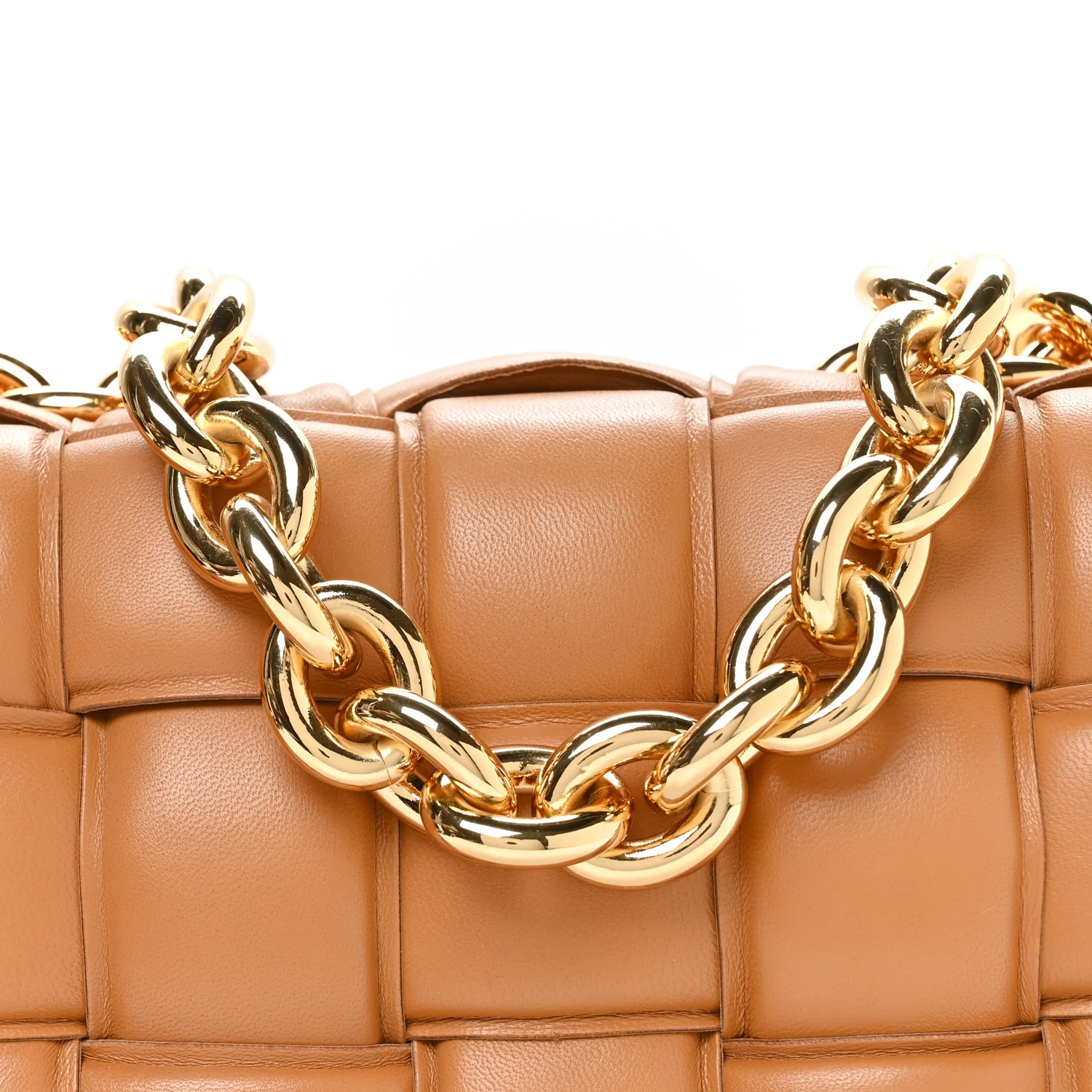 Lambskin Maxi Intreccio Padded Chain Cassette Crossbody Bag Caramel - Image 8