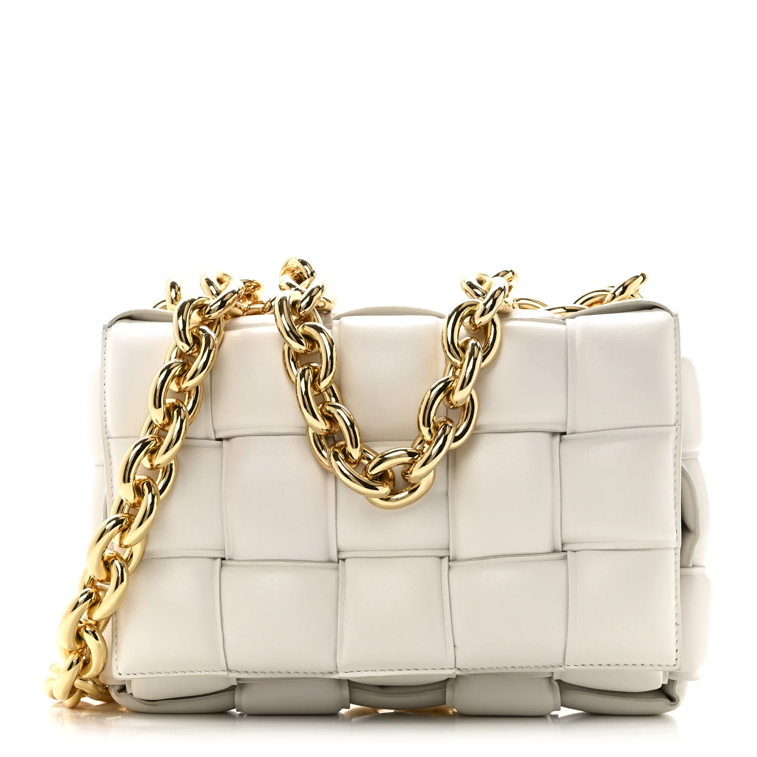 Lambskin Maxi Intreccio Padded Chain Cassette Crossbody Bag Chalk
