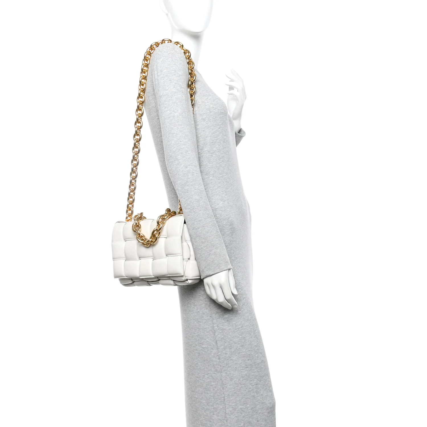 Lambskin Maxi Intreccio Padded Chain Cassette Crossbody Bag Chalk - Image 2