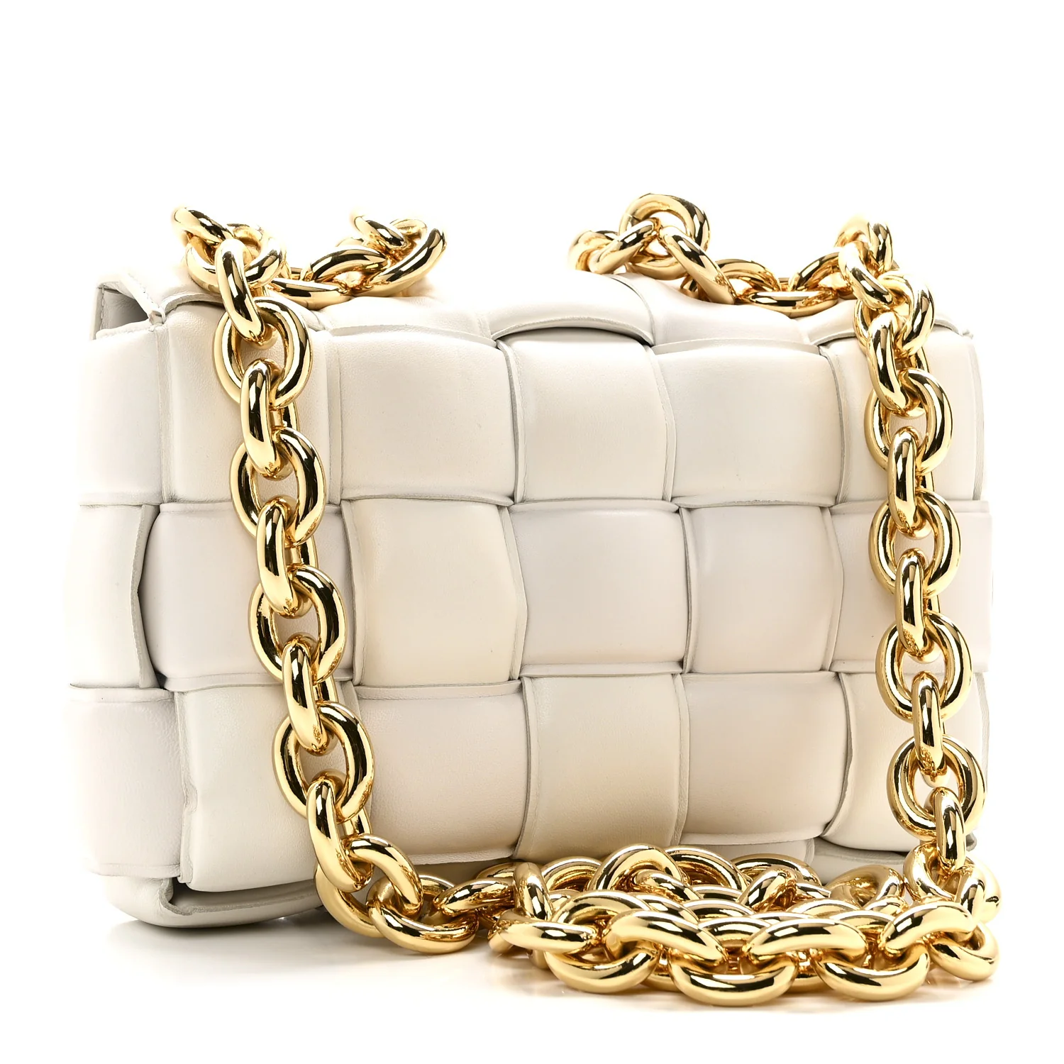Lambskin Maxi Intreccio Padded Chain Cassette Crossbody Bag Chalk - Image 3