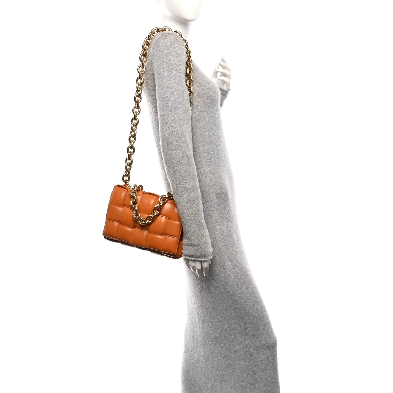 Lambskin Maxi Intreccio Padded Chain Cassette Crossbody Bag Clay - Image 2