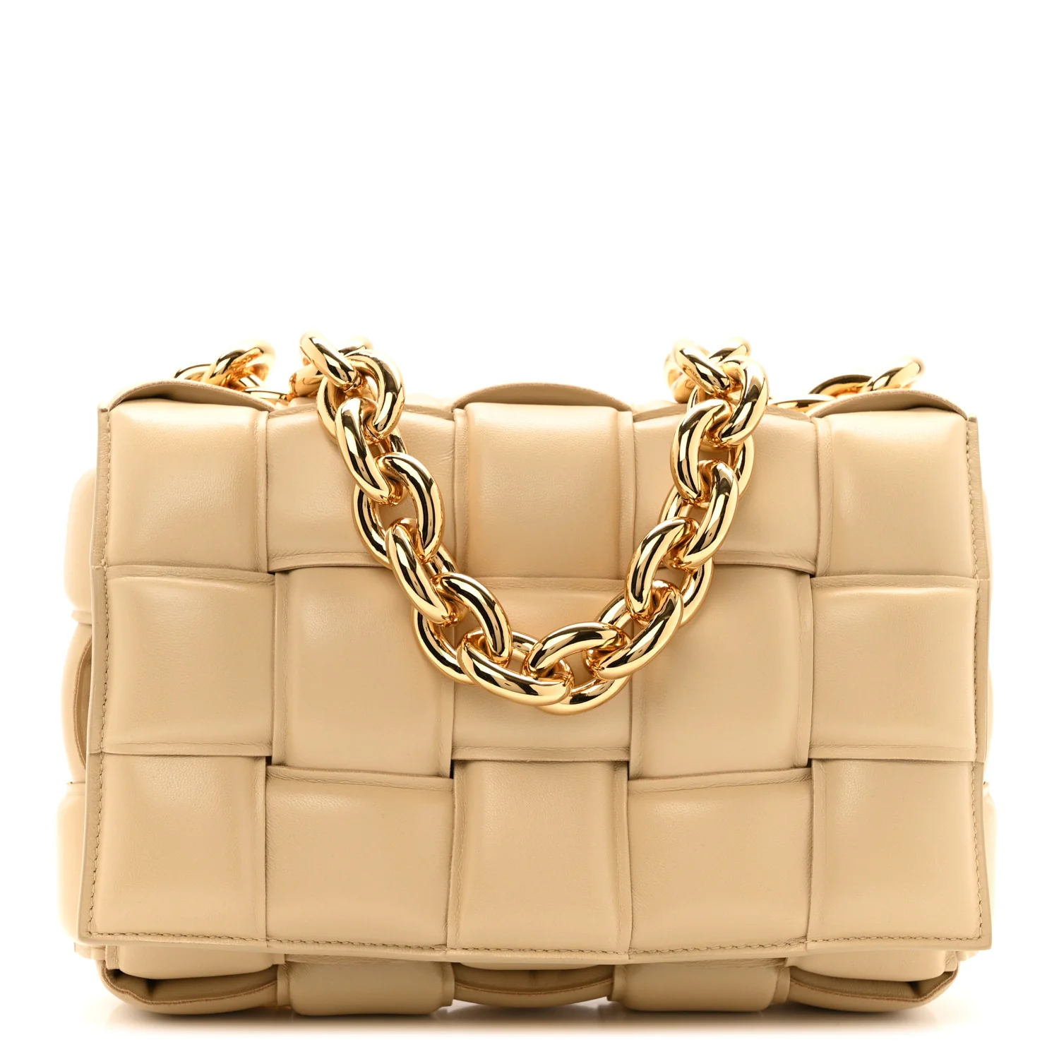 Lambskin Maxi Intreccio Padded Chain Cassette Crossbody Bag Porridge