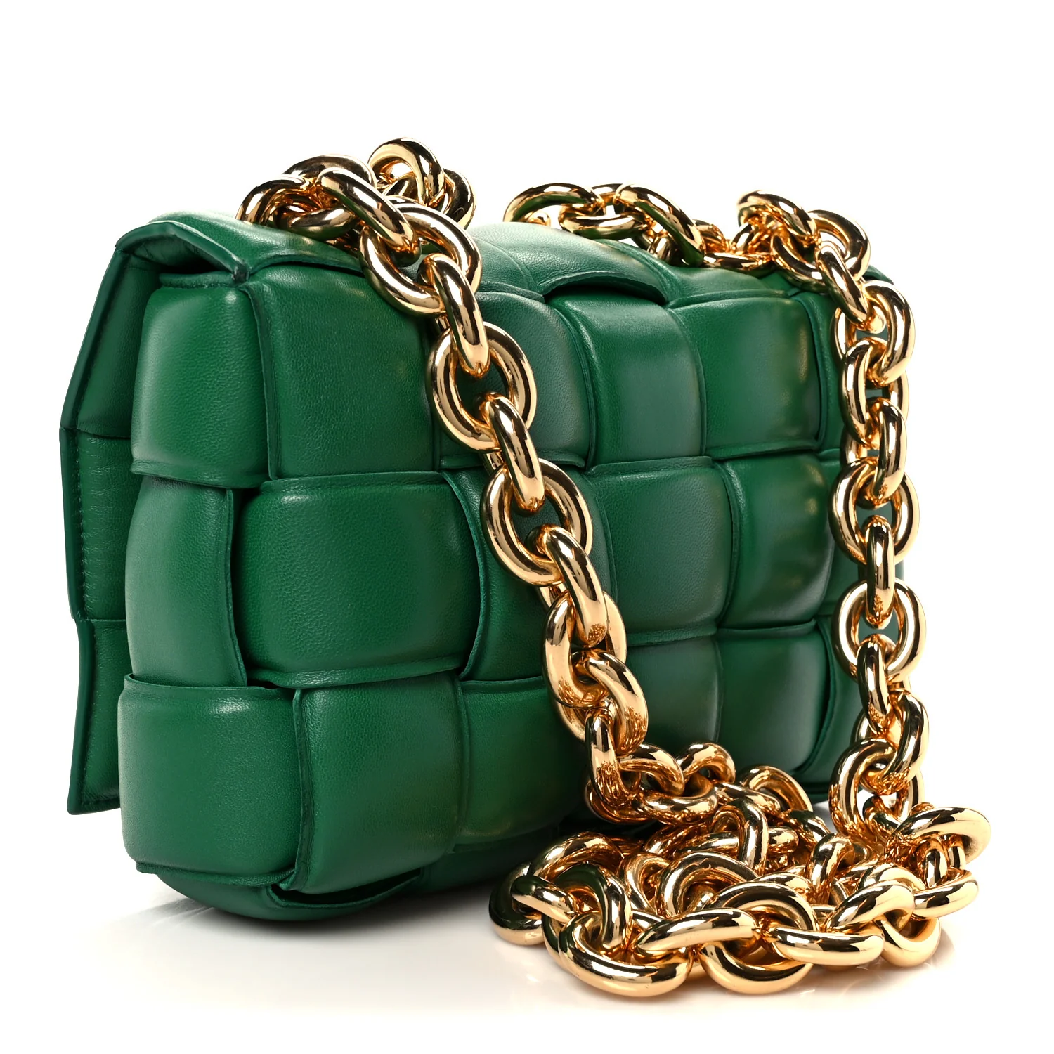 Lambskin Maxi Intreccio Padded Chain Cassette Crossbody Bag Racing Green - Image 3