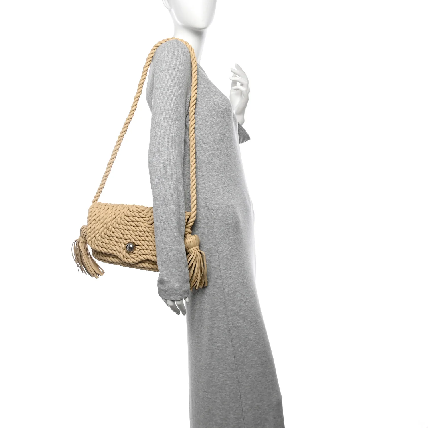 Lambskin Torchon Tasseled Twisted Shoulder Bag Porridge - Image 2