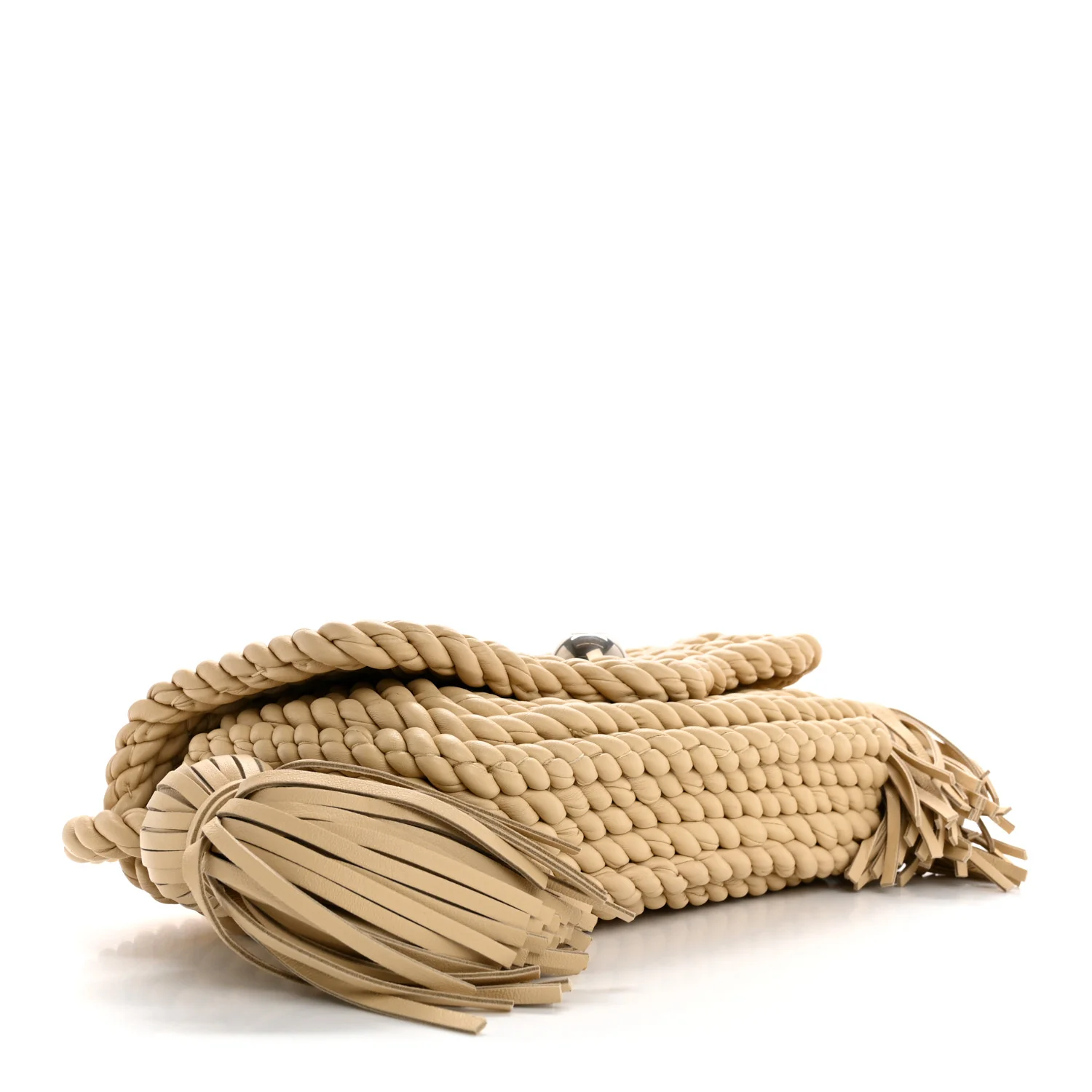 Lambskin Torchon Tasseled Twisted Shoulder Bag Porridge - Image 4