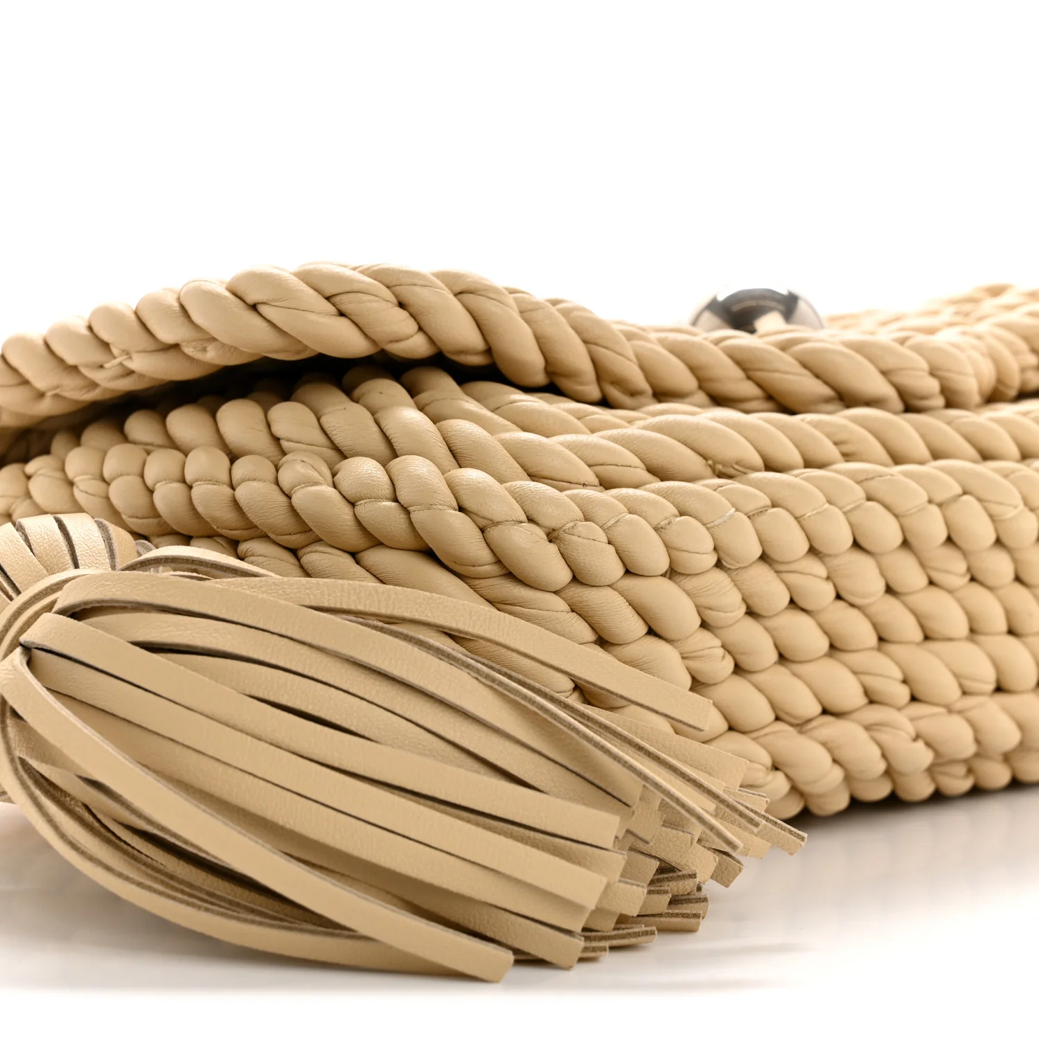 Lambskin Torchon Tasseled Twisted Shoulder Bag Porridge - Image 8