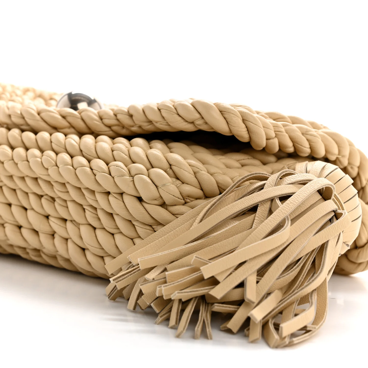 Lambskin Torchon Tasseled Twisted Shoulder Bag Porridge - Image 9